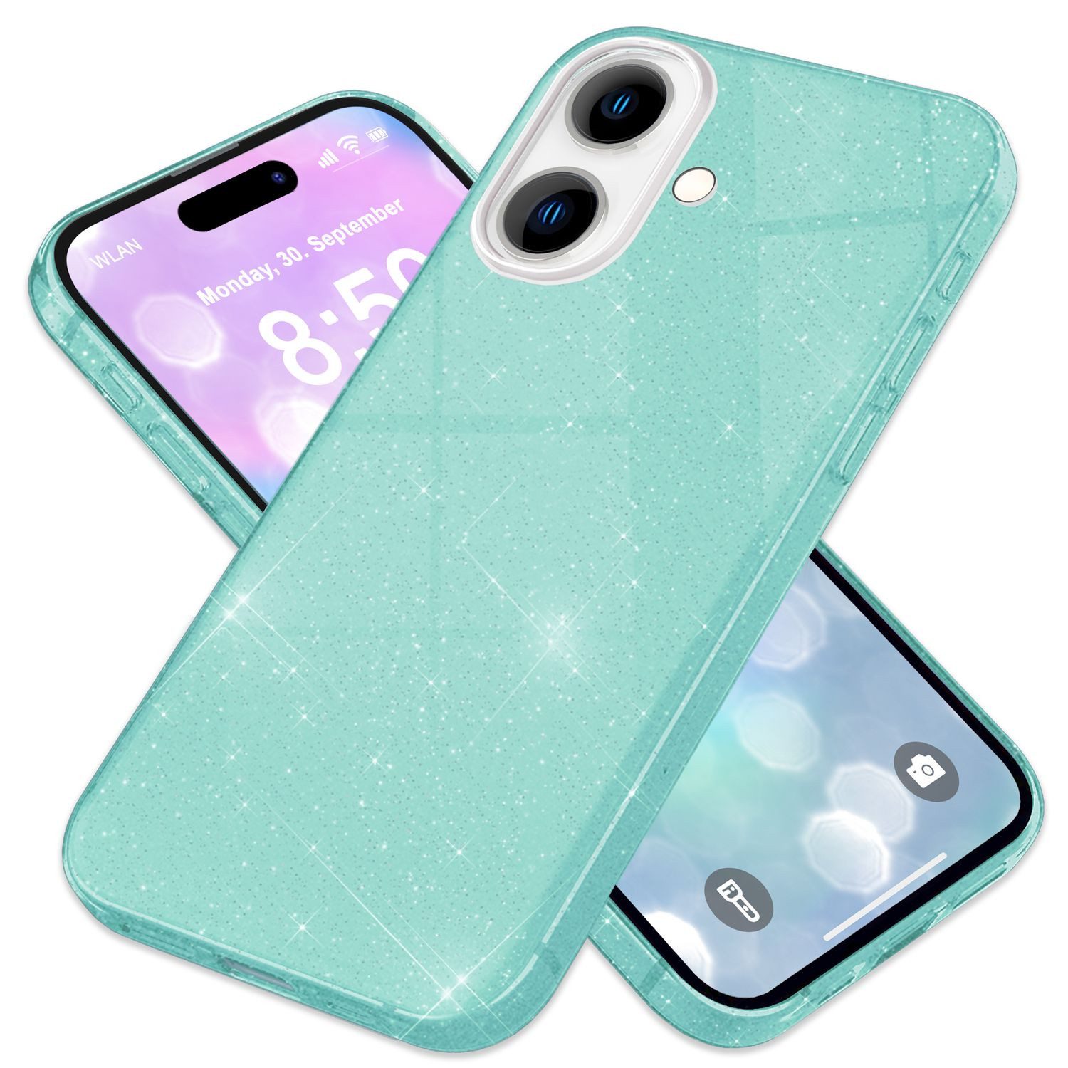 Nalia Smartphone-Hülle Apple iPhone 16 15,5 cm (6,1 Zoll), Glitzer Silikon Hülle / Verstärktes Glitter Cover / Glänzendes Case
