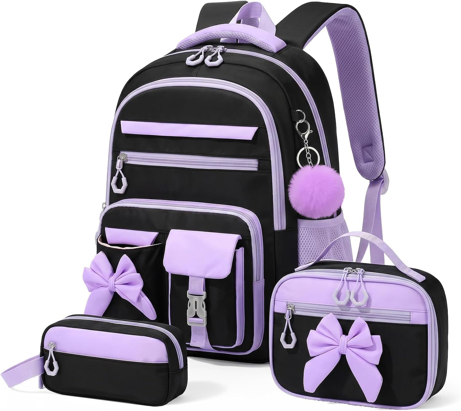 nsihing Schulrucksack Schülerrucksack/Kinderrucksack Mädchen 3 Teilig 3. - 7. Klassensihing (3-tlg), mit Lunchtasche Federmappe für Schule Reisen, 24L