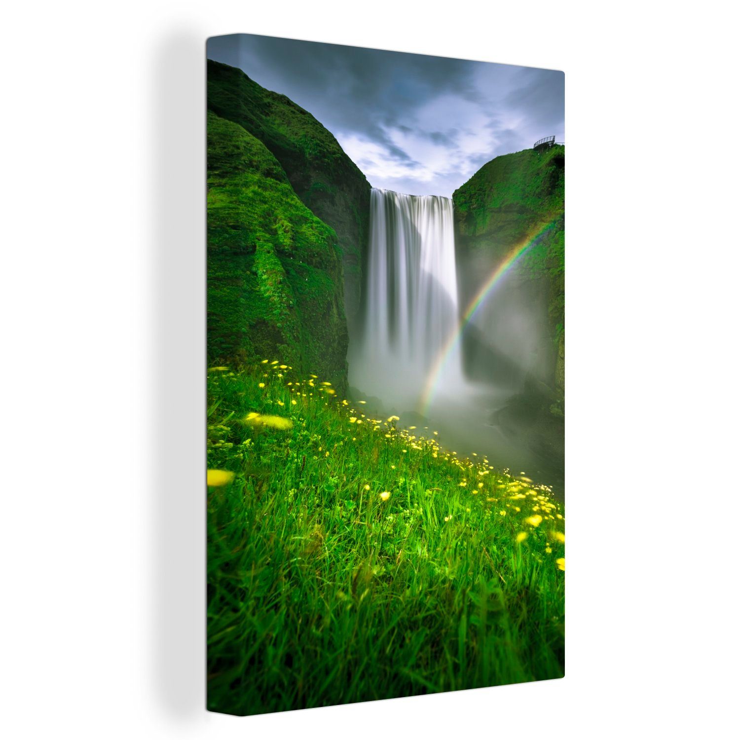 OneMillionCanvasses® Leinwandbild Regenbogen - Wasserfall - Natur, (1 St), Leinwandbild fertig bespannt inkl. Zackenaufhänger, Gemälde, 20x30 cm bunt