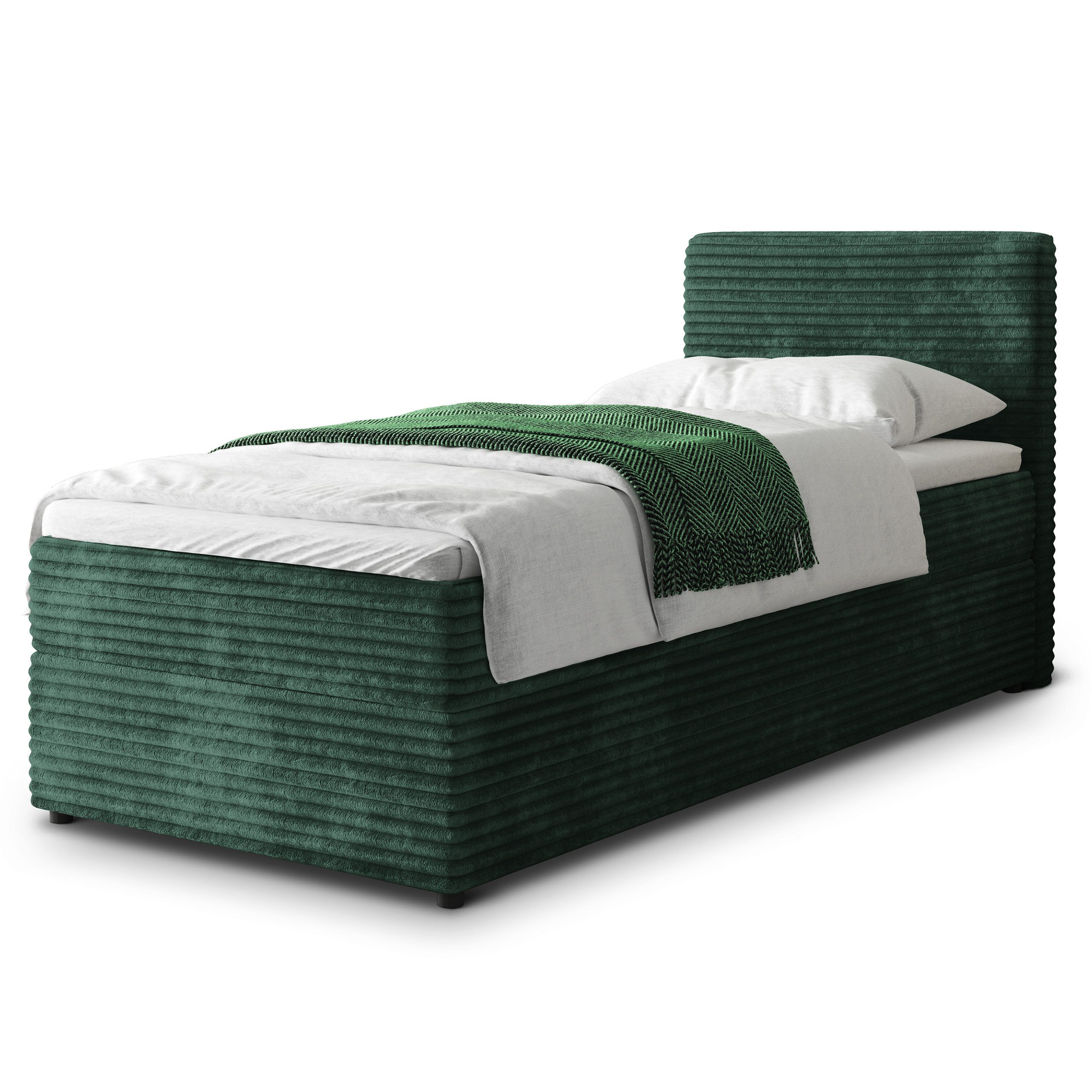 Masseno Boxbett PISA 80x200 cm mit Bonell Matratze und Topper, Einzelbett, Jugendbett, Polsterbett mit Kopfteil, Boxspringbett