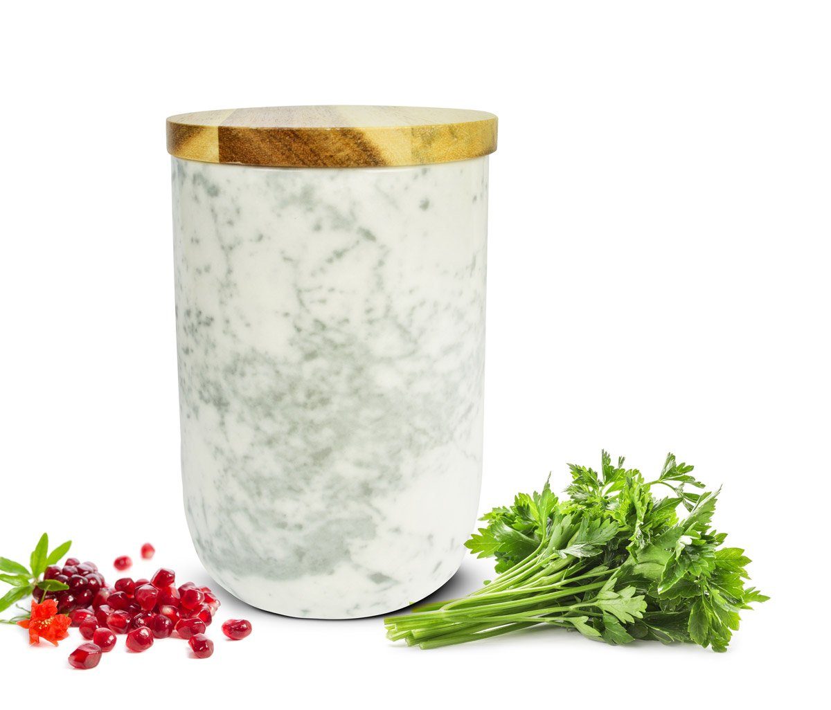Sendez Vorratsdose 800ml mit Holzdeckel Gummidichtung Porzellan Vorratsbehälter, Porzellan