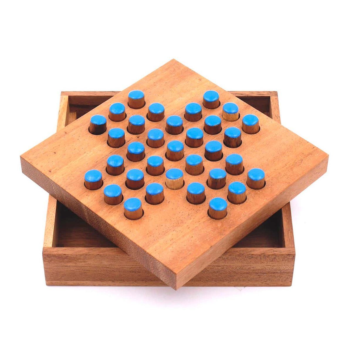 Spiel, Klassiker Denkspiele unterhaltsamer Steckspiel Holz, ROMBOL aus blau edlem Holzspiel Solitaire -