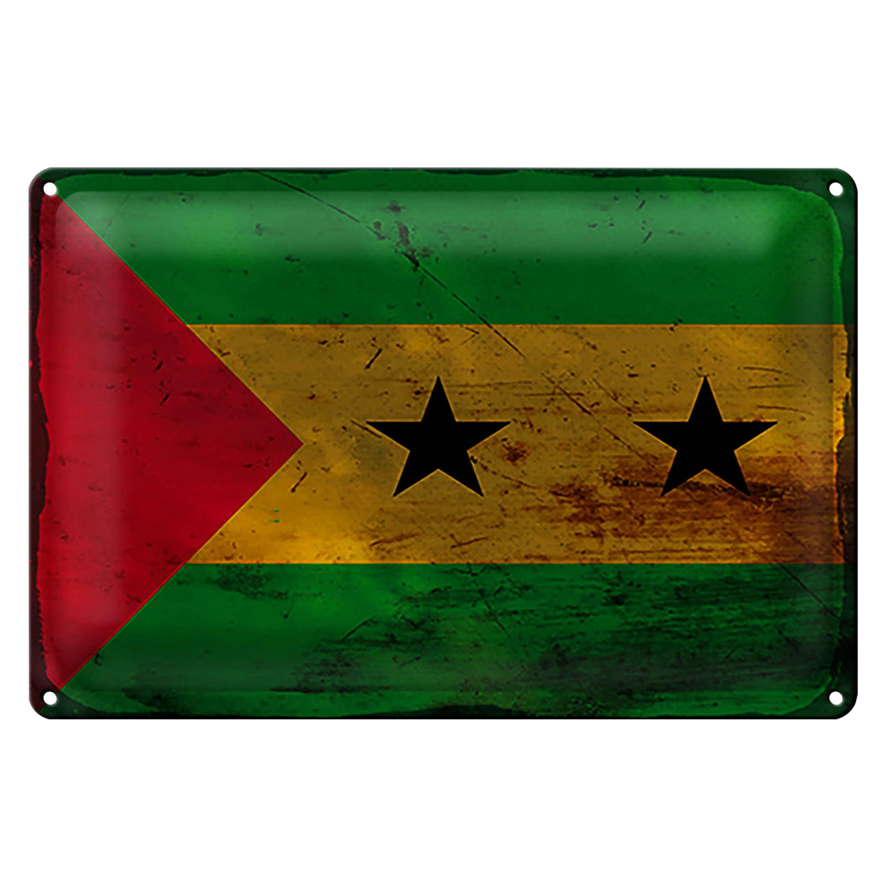 Roomando Metallschild Flagge São Tomé und Príncipe 40x30cm Flag Rost