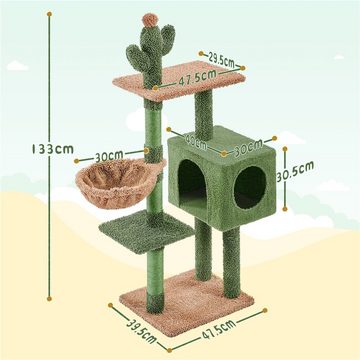 Yaheetech Kratzbaum, Kaktus Katzenbaum 133 cm hoch, 4-stufig, für 2-3 Katzen Grün-Braun