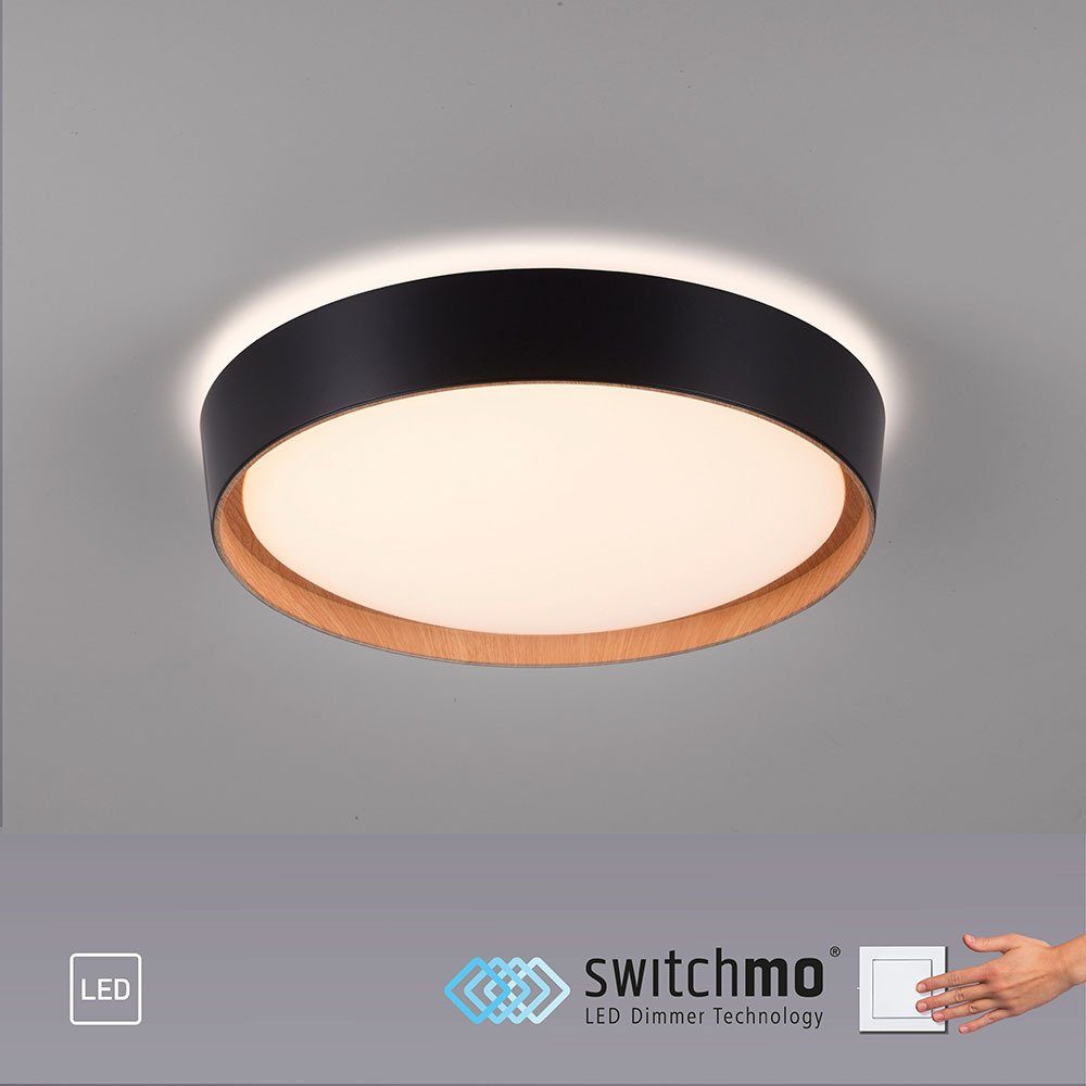 SellTec LED Deckenleuchte LED Deckenleuchte MILIA rund, Dimmbar per Wandschalter mit Stufendimmer 100%, 50% oder 15%, 1xLED-Board/29,00 Watt, warmweiß, Holzoptik, dimmbar per Wandschalter, D=40cm, warmweiß matt schwarz