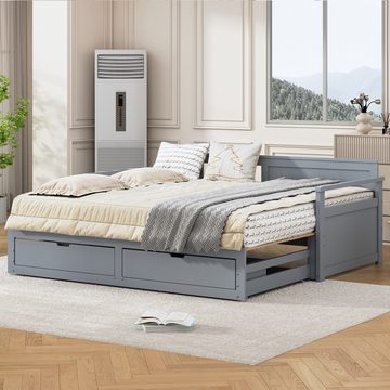 MODFU Schlafsofa Multifunktionales Zwei-in-Eins-Tagesbett, mit Kiefernbett, Schubladen und Ausziehbett 90 x 190 cm/180 x190 cm, ohne Matratze