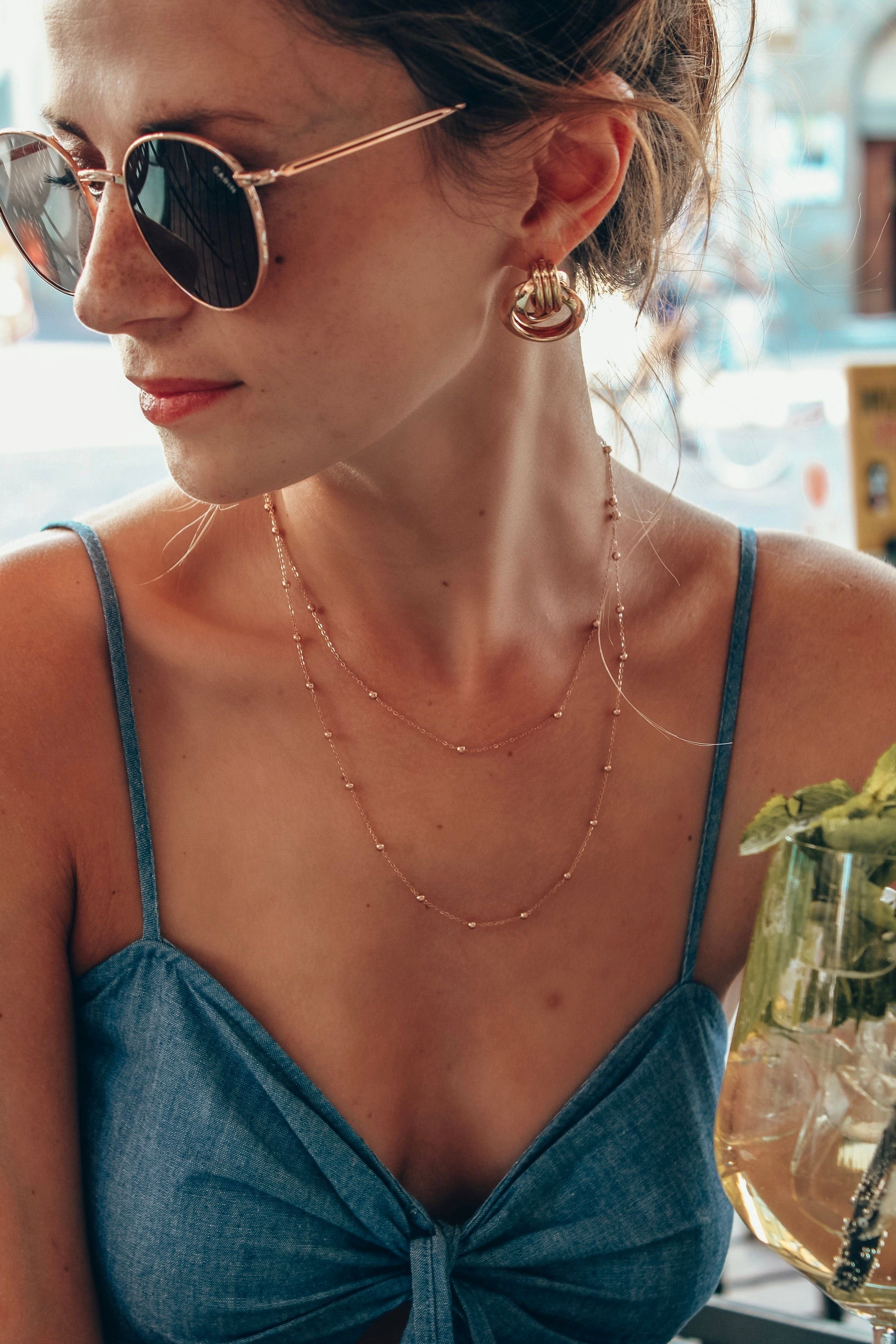 Hey Happiness Edelstahlkette Layer Kugeln, wasserfest, Mehrreihige Satellite Halskette Damen, Edelstahl vergoldet