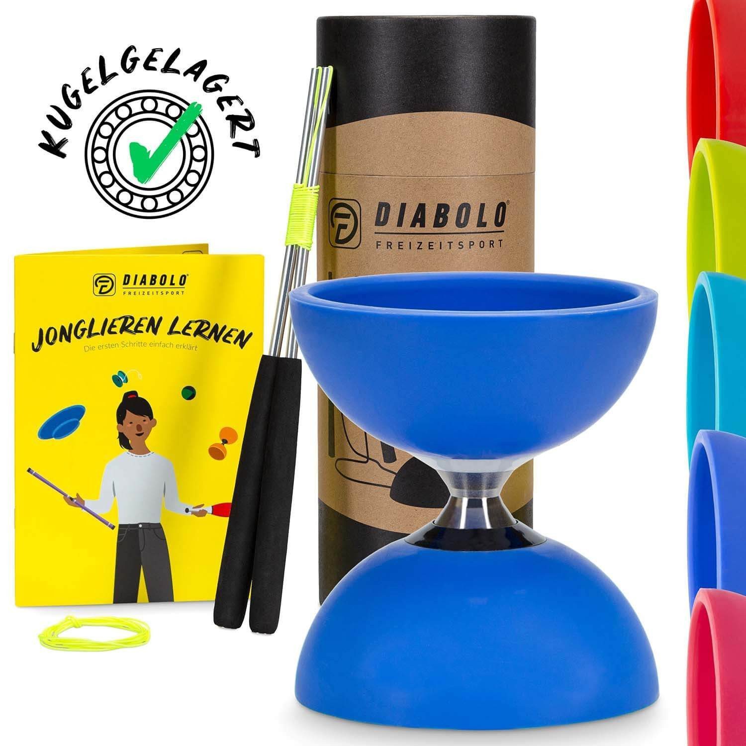 Diabolo Freizeitsport Diabolo Set Pro - inkl. Alu-Handstäben, Ersatzschnur, Anleitung, (Set, 1-tlg), Diabolo Set Pro Kugellager (blau) mit Alustäben für Kinder ab 5