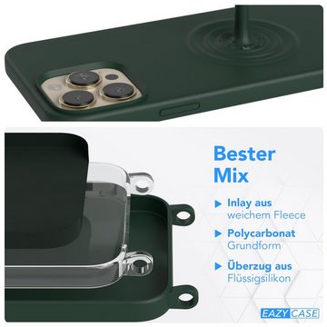 EAZY CASE Handykette Karabiner Breitband für Apple iPhone 13 Pro Max 6,7 Zoll, Handytasche durchsichtige Silikon Hülle mit breitem Umhängeband Grün
