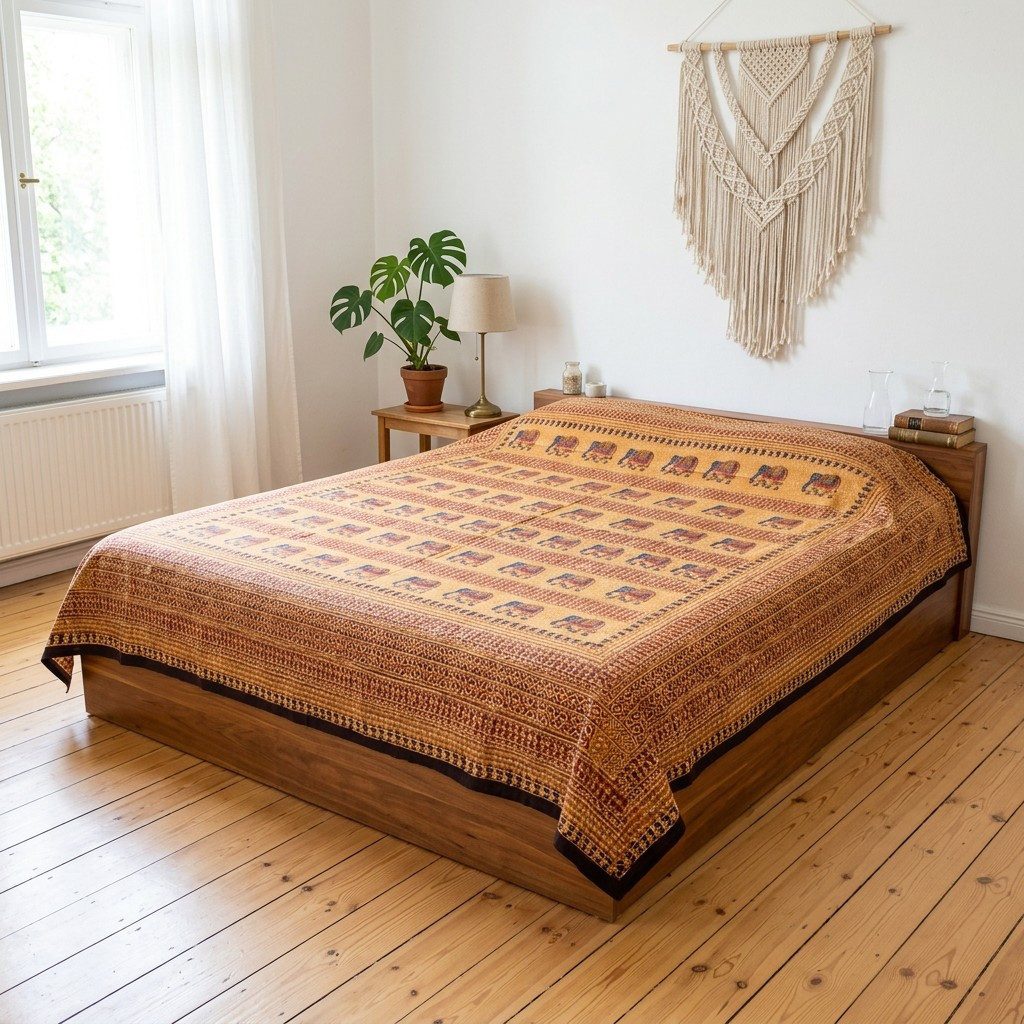 Guru-Shop Tagesdecke Blockdruck Tagesdecke, Bett & Sofaüberwurf,..