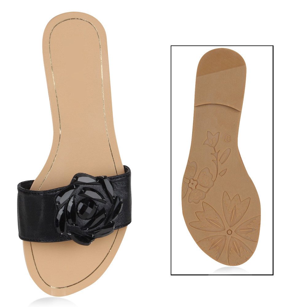 VAN HILL 72088 Pantolette Damen Sandalen Metallic Schlappen Beach Flats