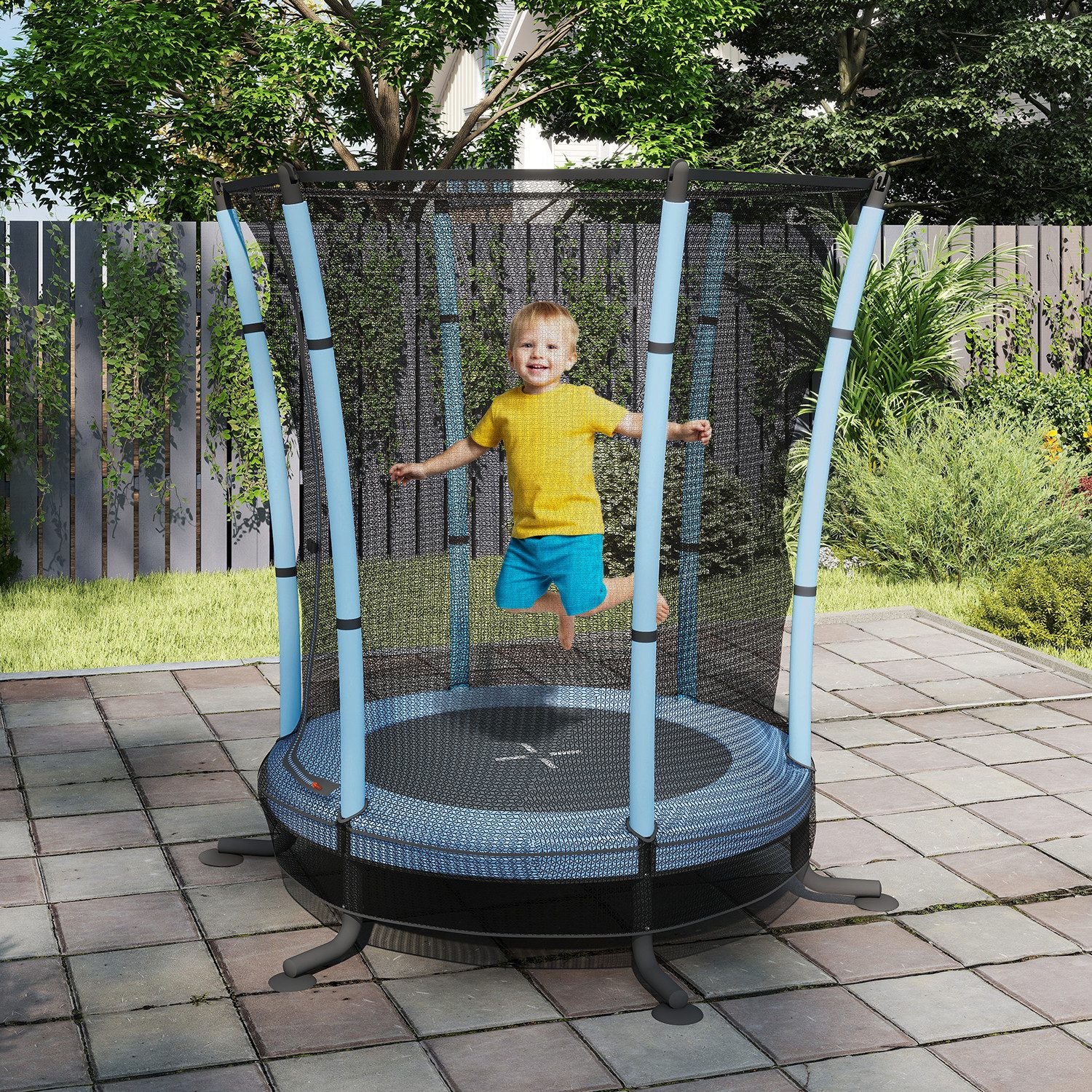 HOMALL Kindertrampolin Durchmesser 140 Zentimeter, Gartentrampolin, Belastbarkeit 50 kg, Ø 140 cm, (Buntes Indoor-Trampolin mit Sicherheitsnetz und Kantenschutzabdeckung, geeignet für Kinder von 2 bis 12 Jahren)