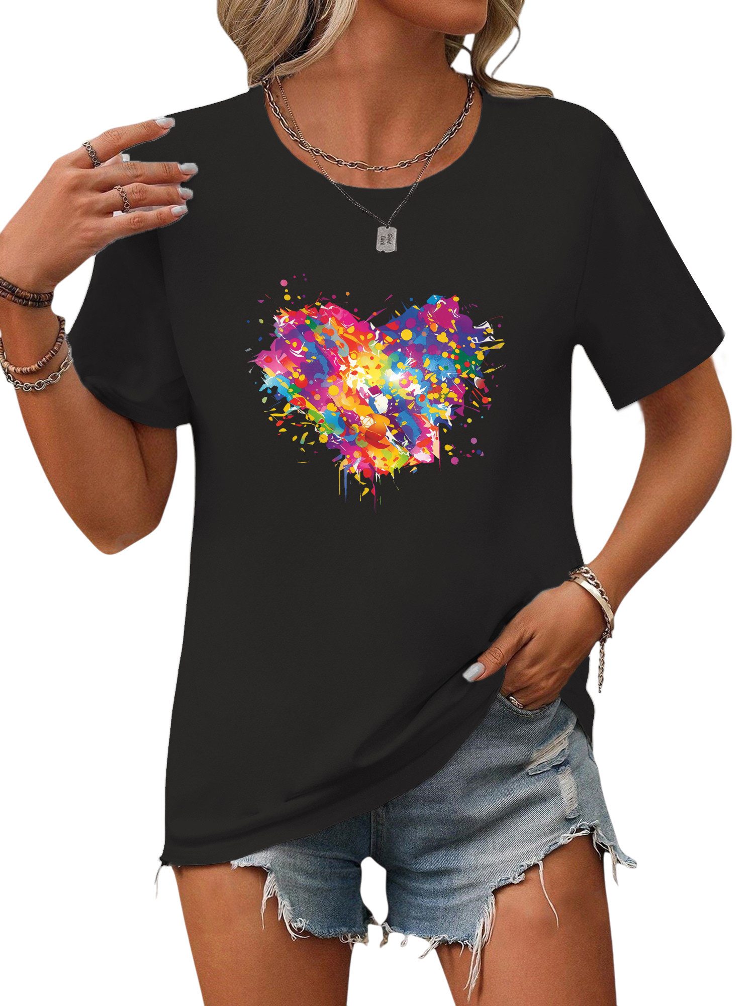 PYL Rundhalsshirt Damen Bequemes Sommer Kurzarmbluse günstig online kaufen