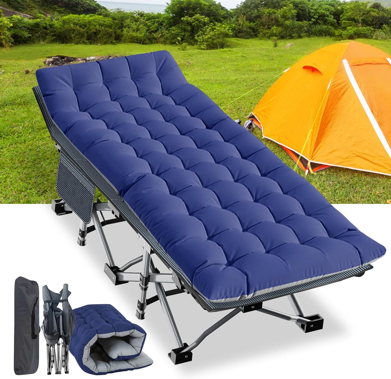 Klappbett 190x71x36cm klappbar Feldbett, Stahlrahmen + Oxford-Stoff Liegefläche