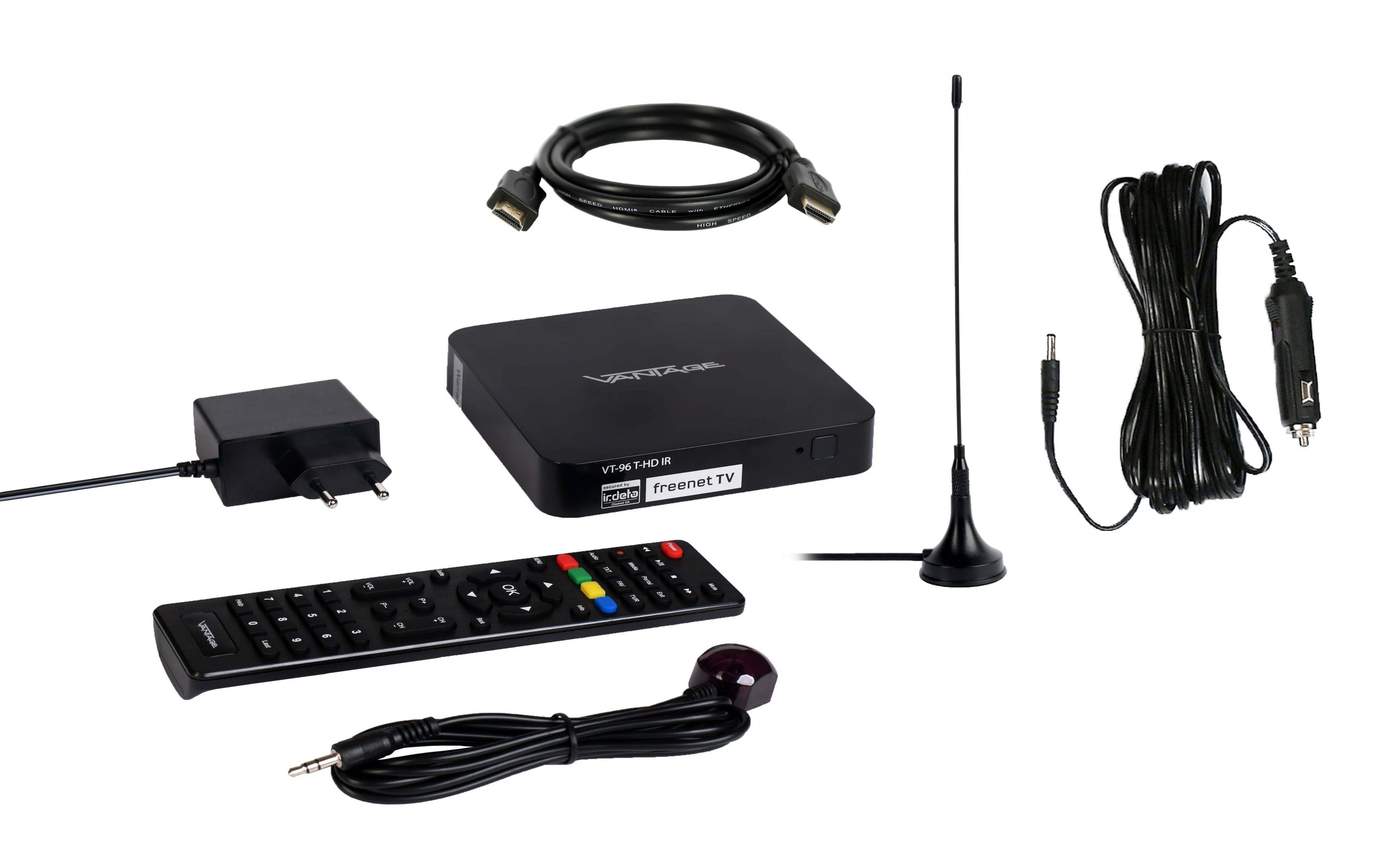 Vantage »VT-96 freenet TV, Full HD« DVB-T2 HD Receiver (2m HDMI & 12V  Kabel, Camping, aktive DVB-T Antenne)