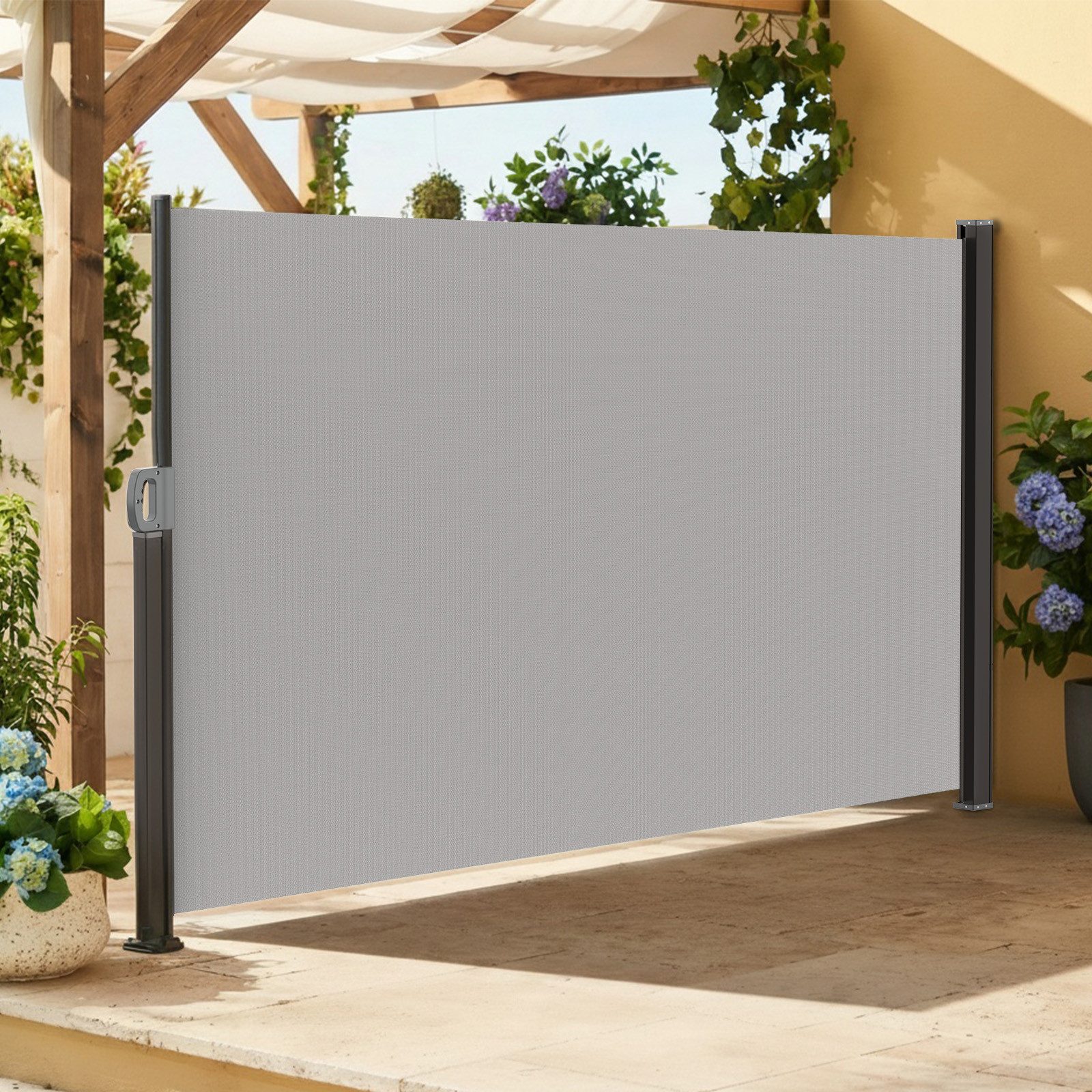 Huracan Seitenmarkise Seitenmarkise Balkon Ausziehbar, Sichtschutz Terrasse (Automatik Rückrollung, Windschutz Seitenrollo Garten, Wasserdicht UV-beständig, Alu Ausziehbare Markise mit Wandhalterung) GrauSeitenmarkise Balkon Ausziehbar, 200x300cm Sichtschutz Terrasse