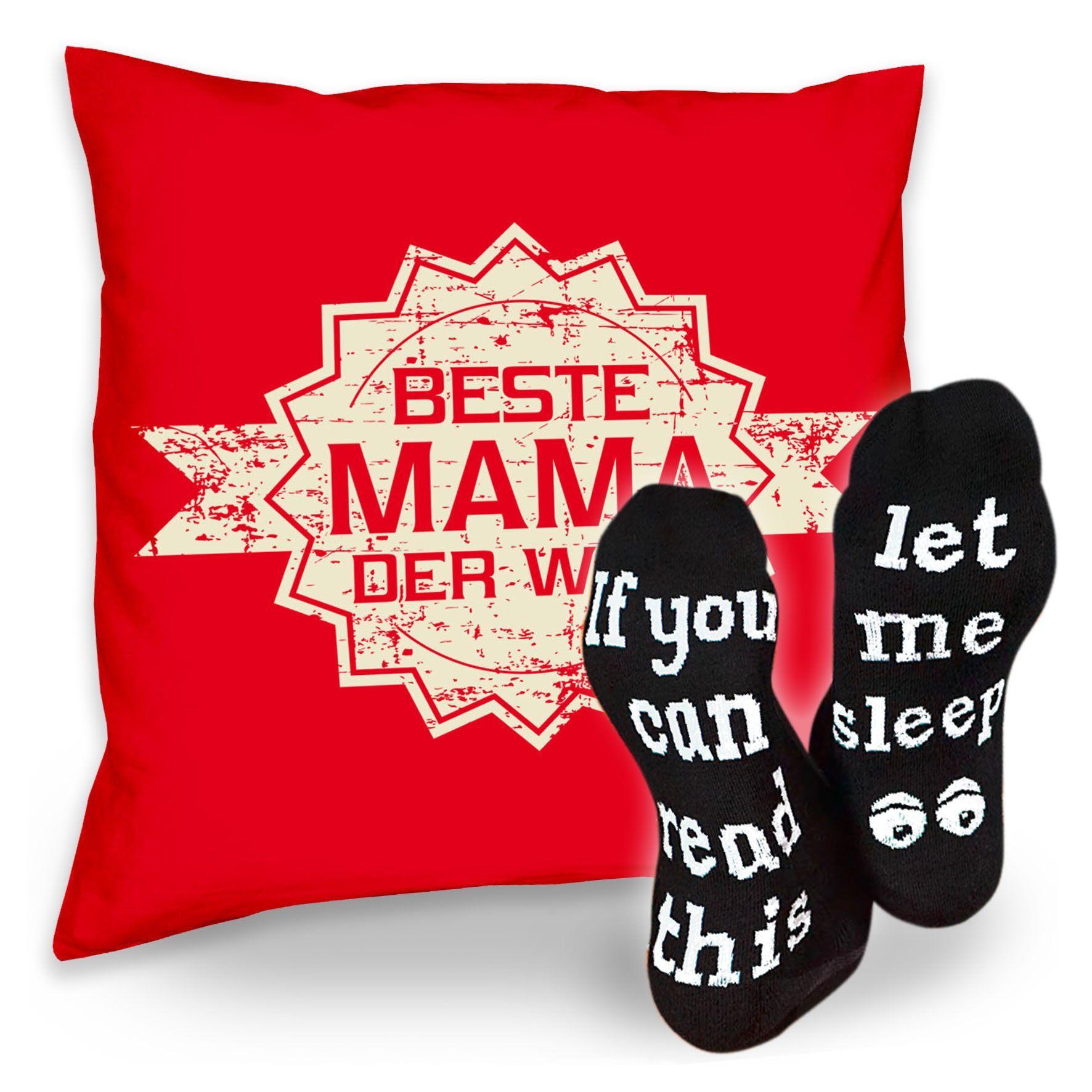 Soreso® Dekokissen Kissen Beste Mama der Welt Stern & Sprüche Socken Sleep, Geschenk Geburtstagsgeschenk rot