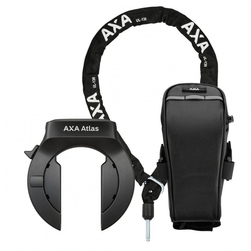 AXA Fahrradsattel AXA Atlas Rahmenschloss Set mit ULC 130 Einsteckkette und Satteltasche