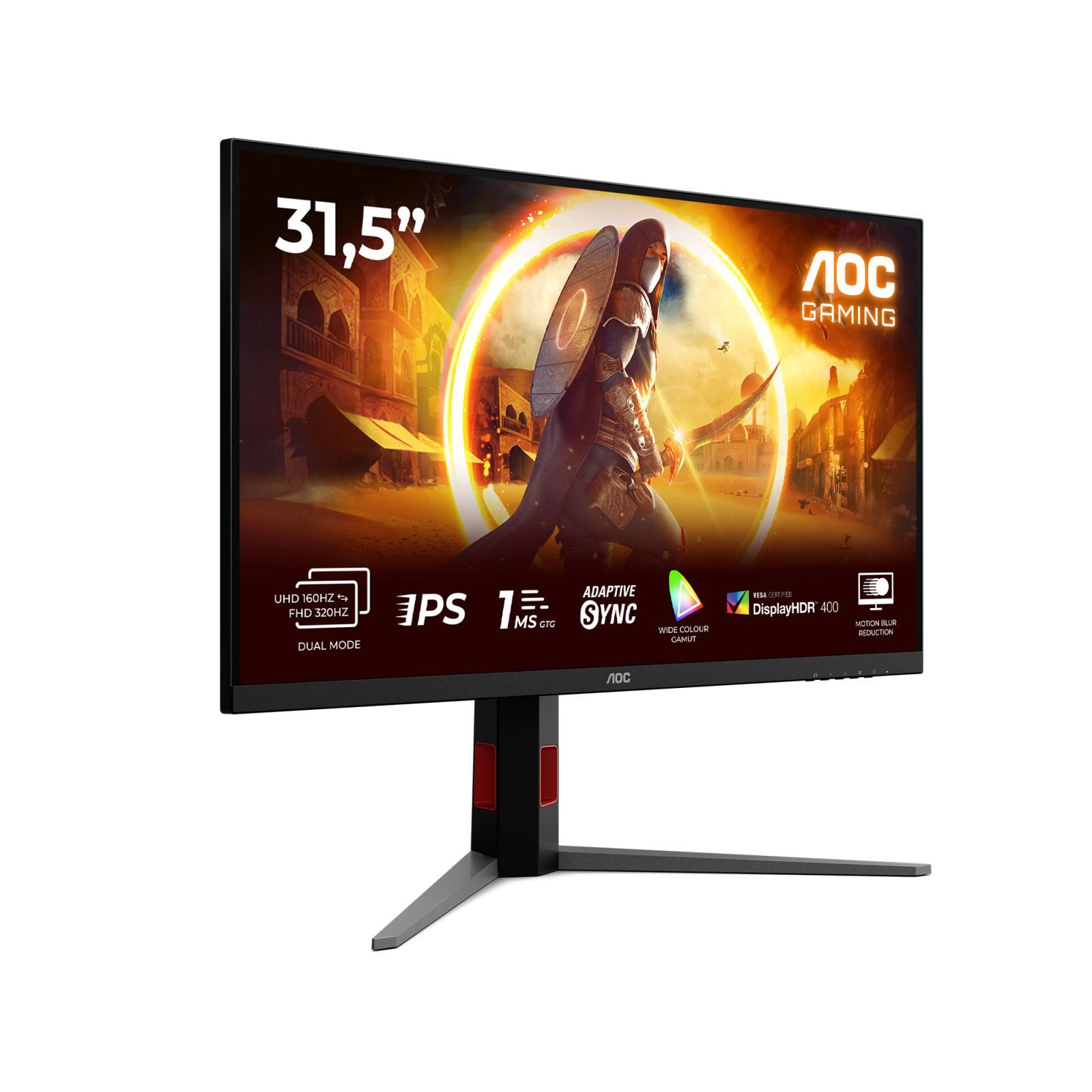 AOC 80,0cm (32) U32G4U 16:09 2xHDMI+DP+USB 4K black/red TFT-Monitor (3840 x 2160 px, 4K Ultra HD, 1 ms Reaktionszeit, 320 Hz, Fast IPS, HDR, Pivot, Höhenverstellbar)