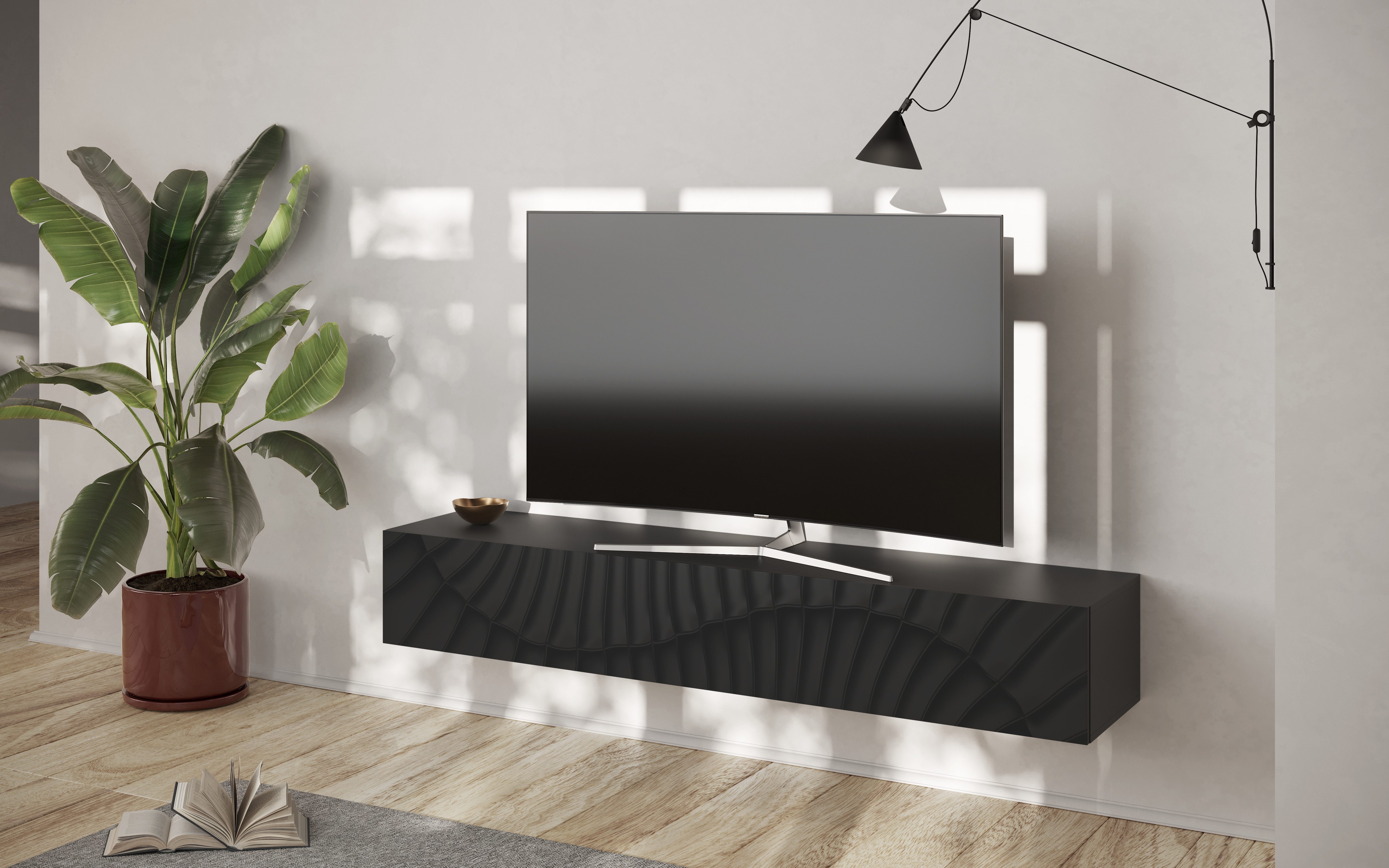 Lowboard Snake Breite 180 cm, modernes TV-Board hängend mit 1 Klappe