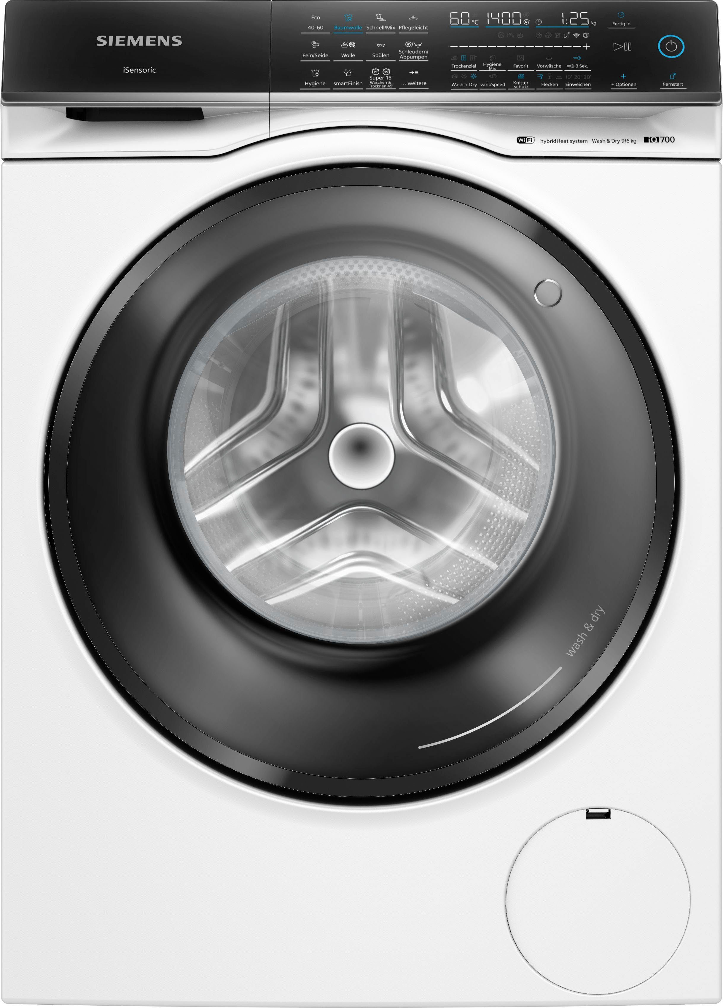 SIEMENS Waschtrockner iQ700 WN54C2070, 9 kg, 6 kg, 1400 U/min, Knitter-Programm smartFinish, Antiflecken-System, Waschen&Trocknen 45'