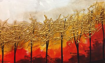 WandbilderXXL Gemälde Golden Trees 200 x 60 cm, Abstraktes Gemälde, handgemaltes Unikat