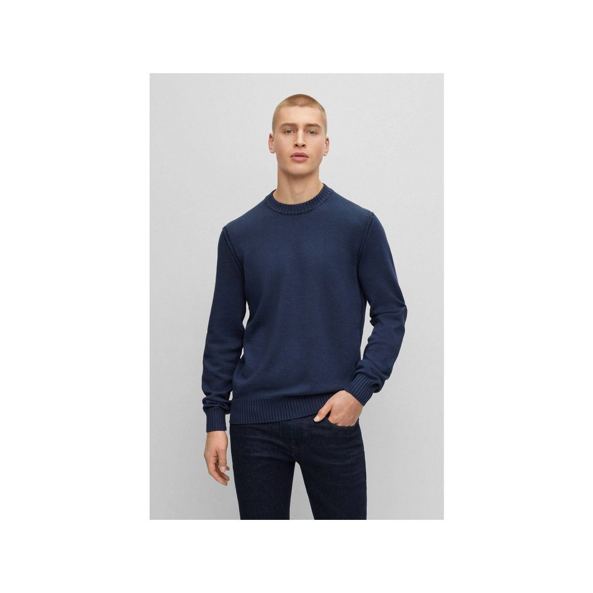 HUGO regular (1-tlg) blau V-Ausschnitt-Pullover fit