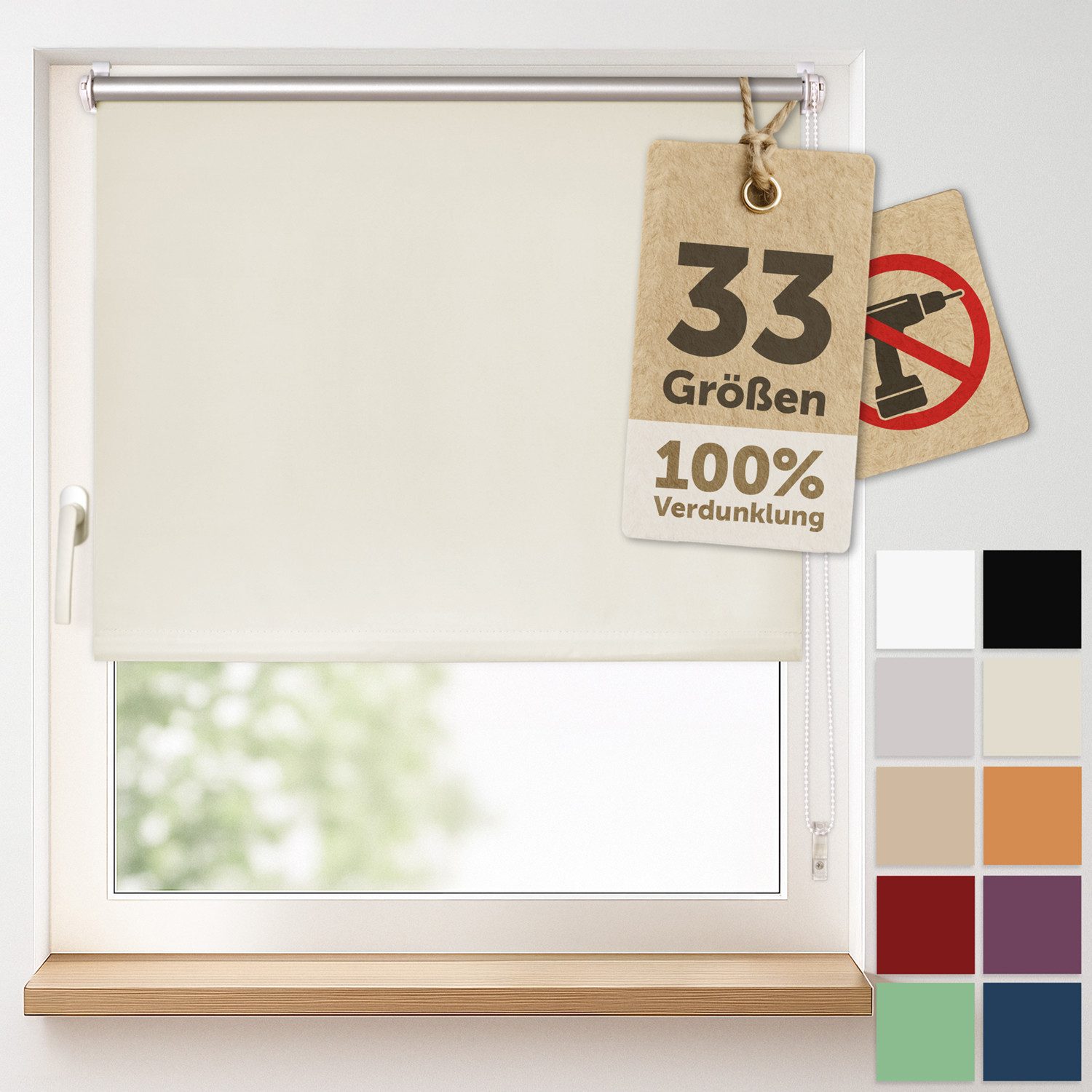 Verdunklungsrollo Verdunkelungsrollo ohne Bohren, Blumtal, Klemm-Montage oder optional Wandmontage mit Schrauben und Dübeln