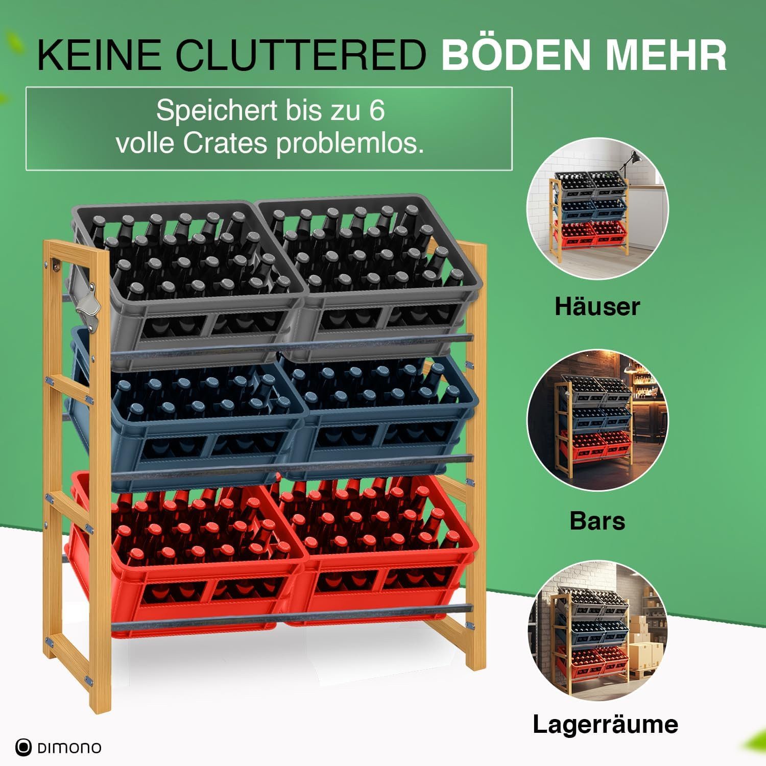 Dimono Flaschenregal DIMONO Bambus Getränkekisten Regal – Ablage für 2/3/6 Kisten, für Bier, Wasser & Limonade, Leergut Aufbewahrung