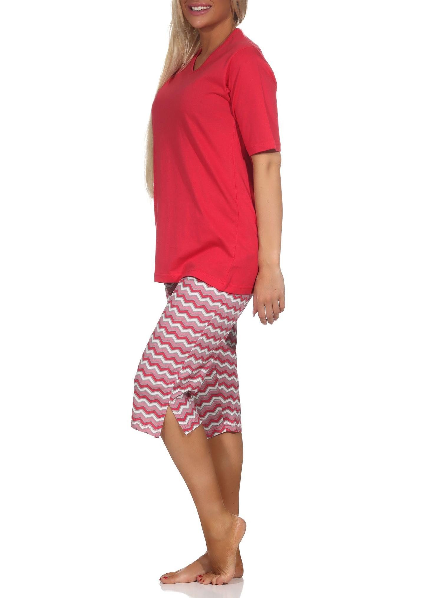 Normann Pyjama Damen Capri Pyjama mit 3/4 Capri Shorts, Schlafanzug im Ethno-Style