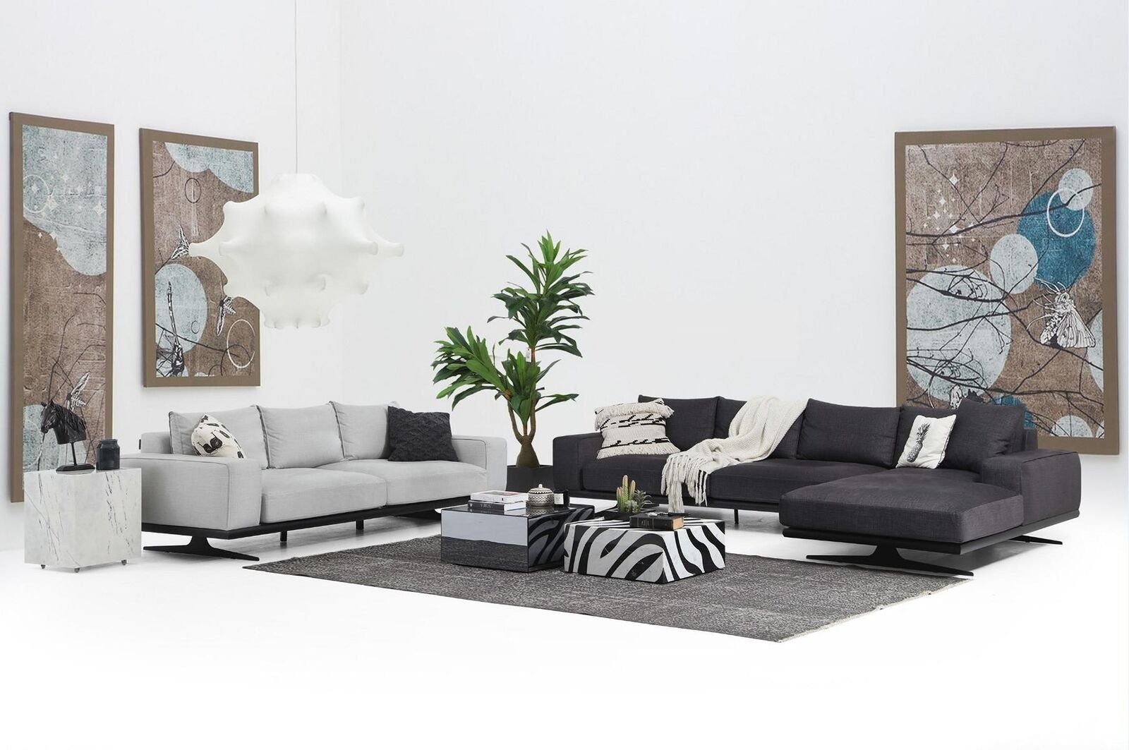 Stoff Design JVmoebel Sitzer Made Wohnzimmer Teile, 2-Sitzer Grau in Polyester, 2 Modern 1 Zweisitzer Sofa Europa