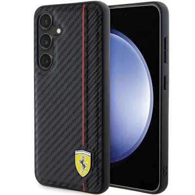 Ferrari Handyhülle Case Galaxy S24 Plus Carbon-Look schwarz Logo Metall 6,7 Zoll, Kantenschutz