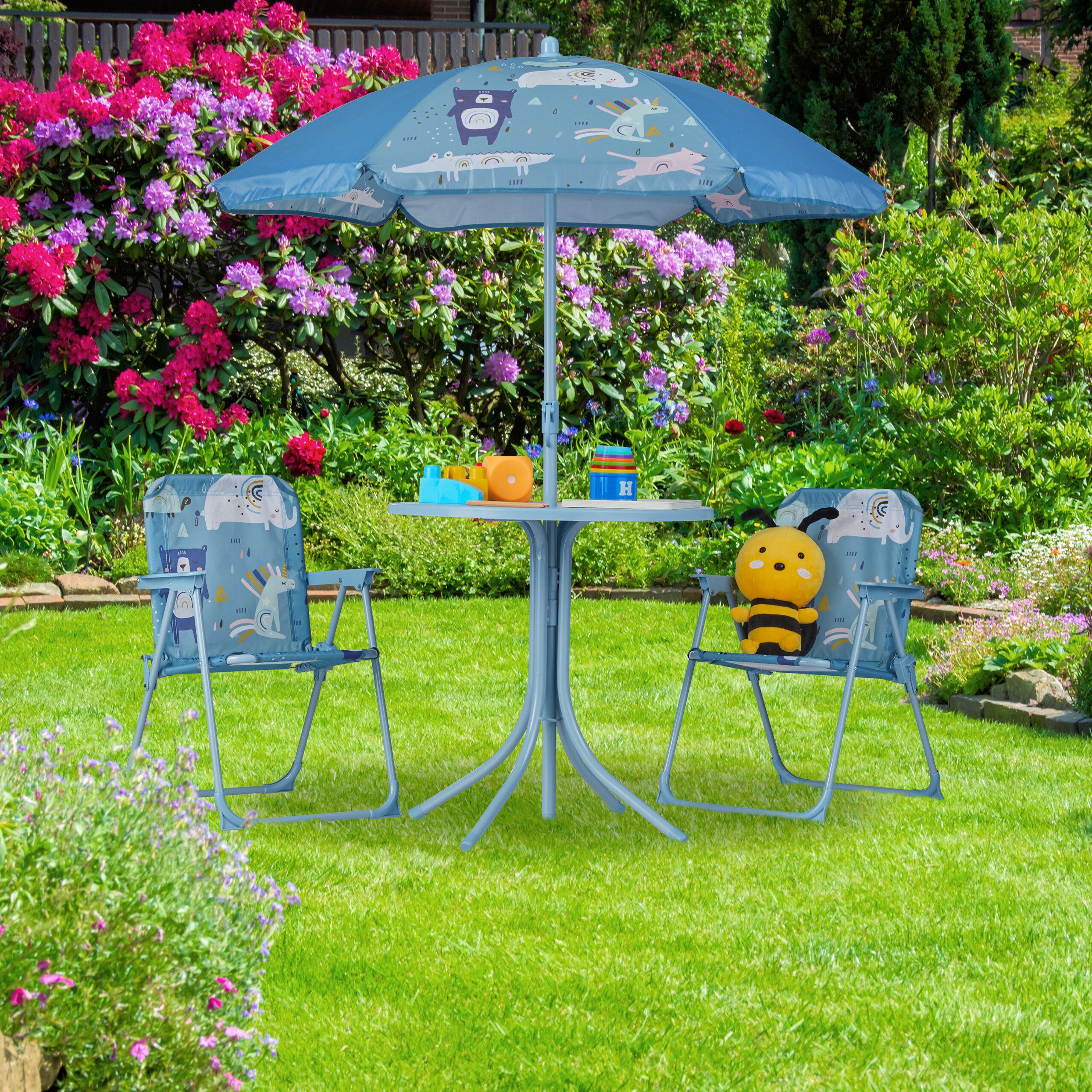 relaxdays Garten-Kindersitzgruppe Camping Kindersitzgruppe mit Schirm, günstig online kaufen
