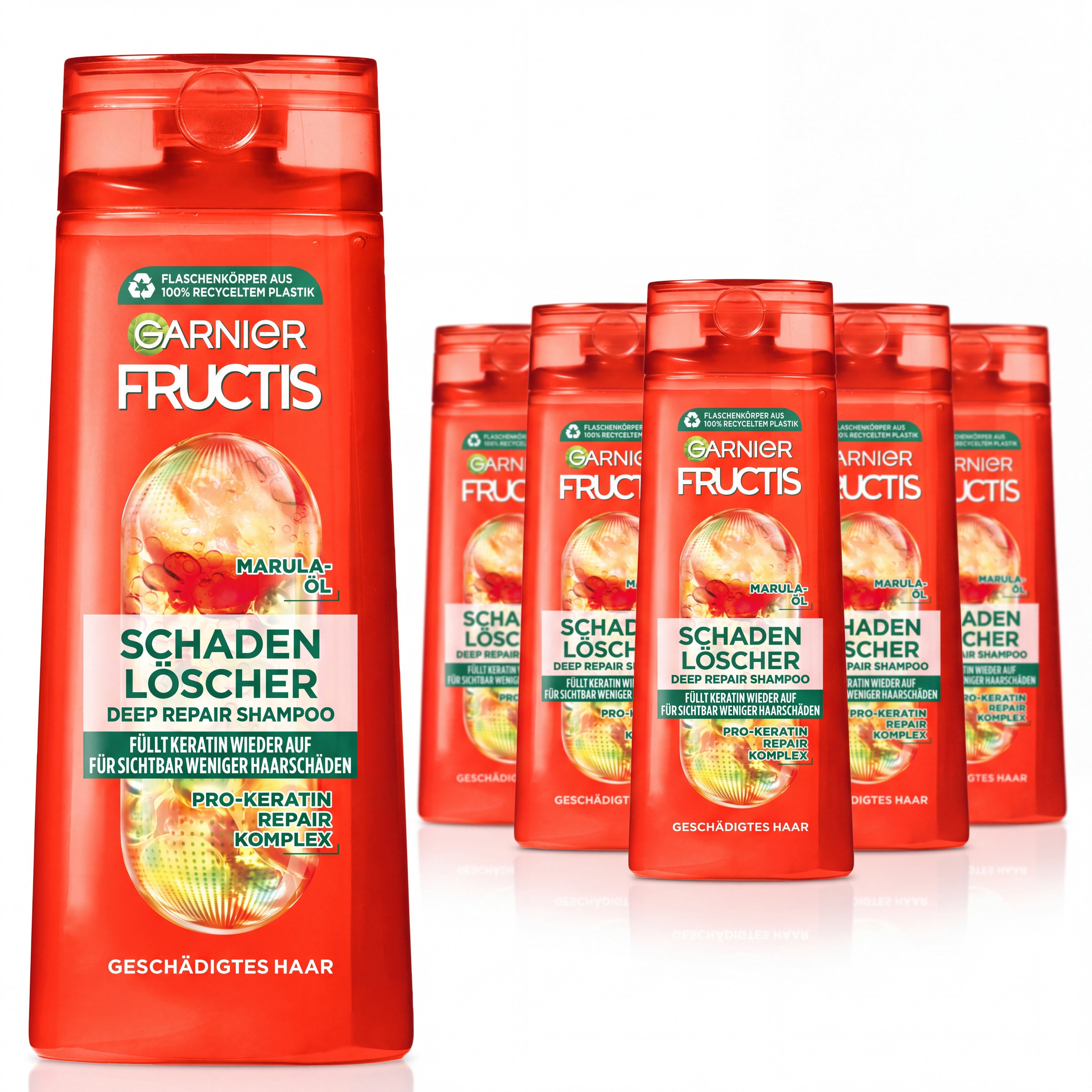 GARNIER Haarshampoo FRUCTIS SCHADENLÖSCHER SHAMPOO, Set, 6-tlg., mit reparierender Formel, für stark geschädigtes Haar