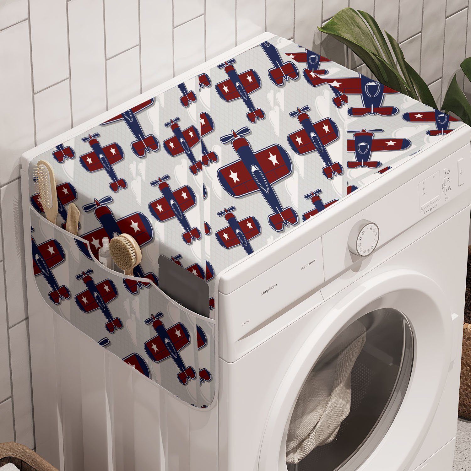 Abakuhaus Inspired Anti-Rutsch-Stoffabdeckung für Waschmaschine Gitter Trockner, Hintergrund Flugzeug und Badorganizer