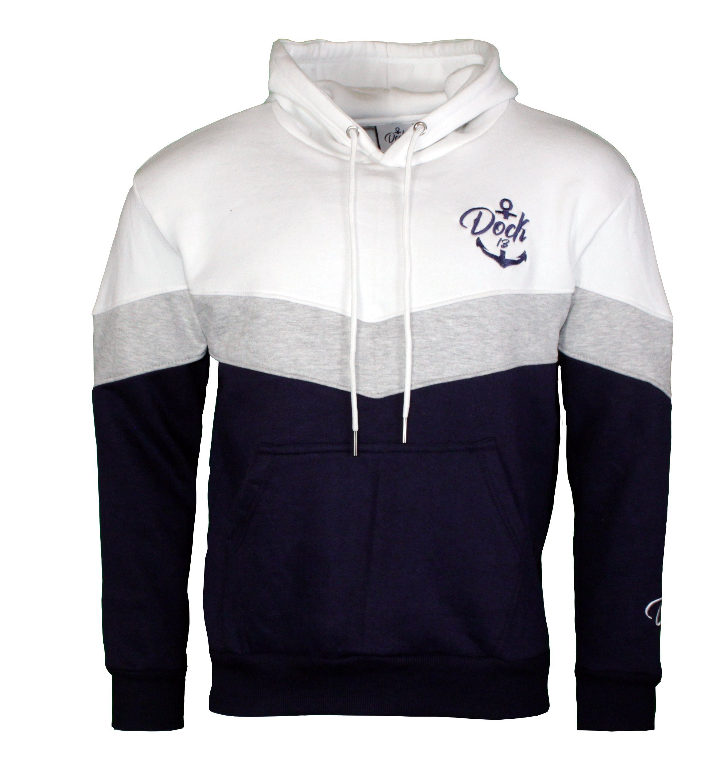 Dock13 Hoodie Dock13 Hoodie „Büsum“ mit im maritimen Style - Small (1-tlg) mit Kängurutasche,mit Kapuze,Logo als Stickerei