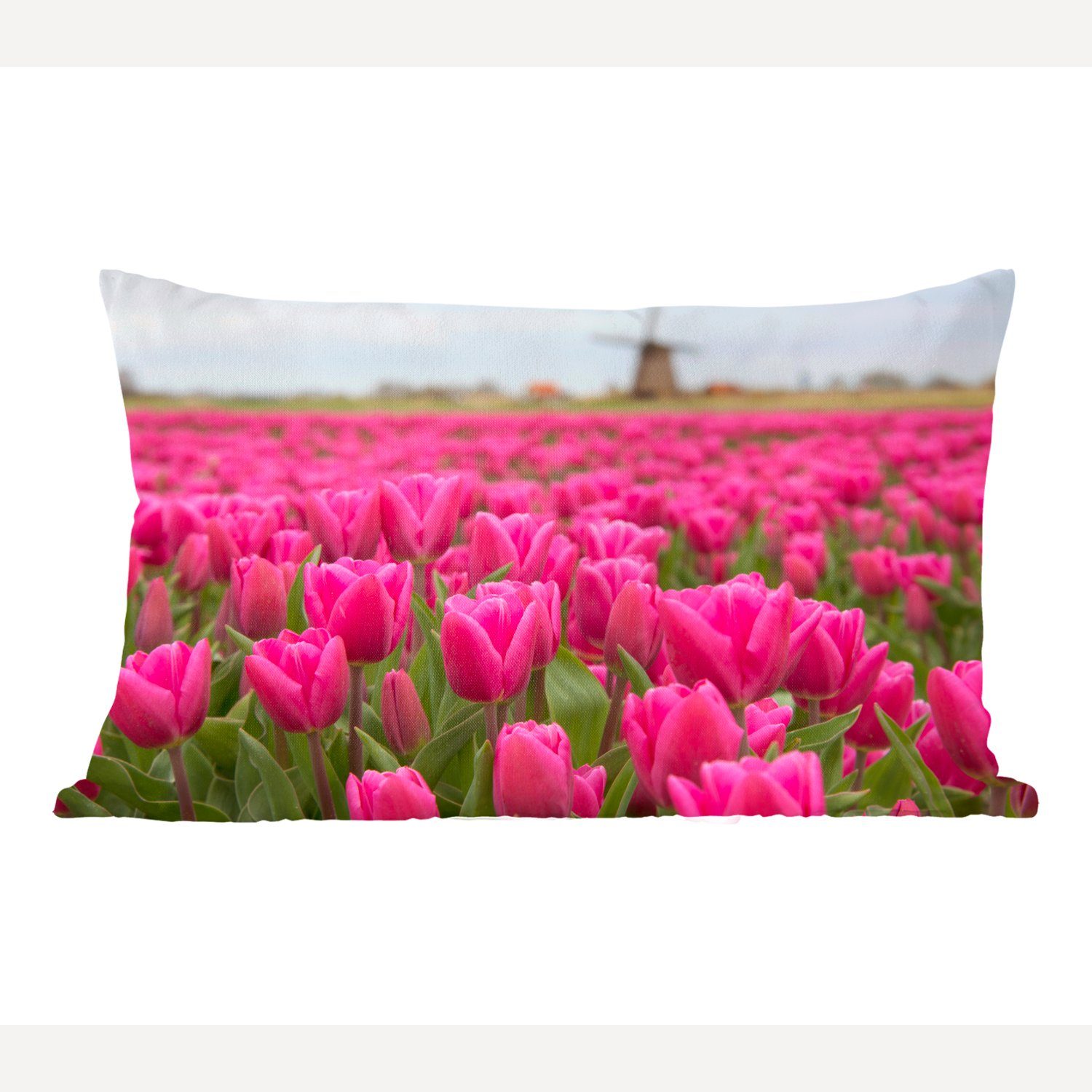 MuchoWow Dekokissen Rosa Tulpen und Windmühle, Wohzimmer Dekoration, Zierkissen, Dekokissen mit Füllung, Schlafzimmer