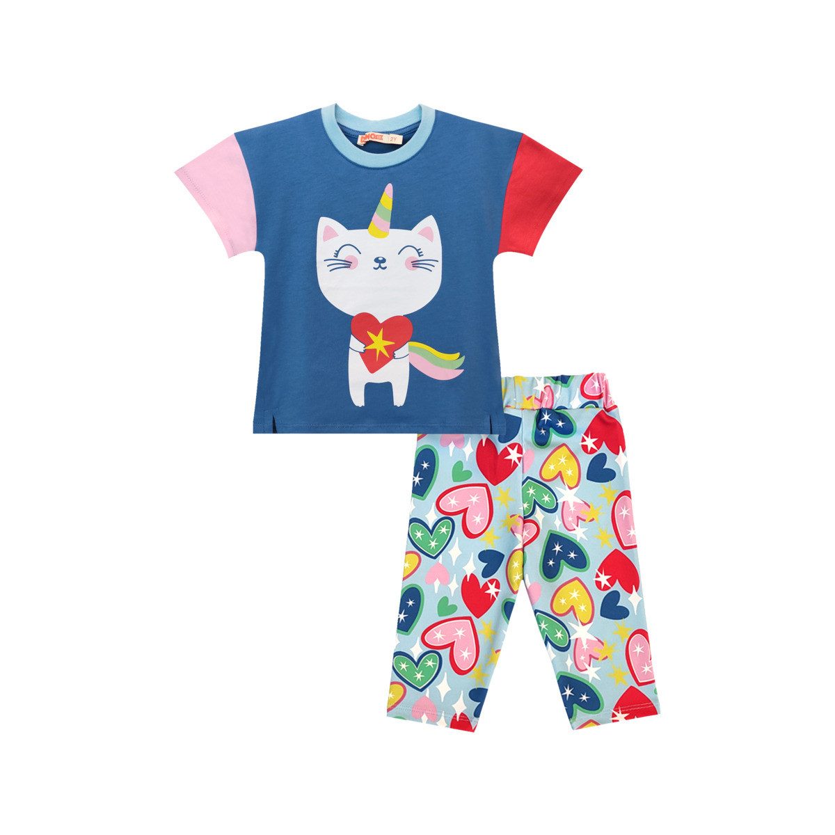 Denokids T-Shirt Unicorn Cat 2-piece T-shirt & Leggings Mädchen (1-tlg) Outfit-Set, Bekleidungsset, Kombi-Set, 2er-Set, Mini Set