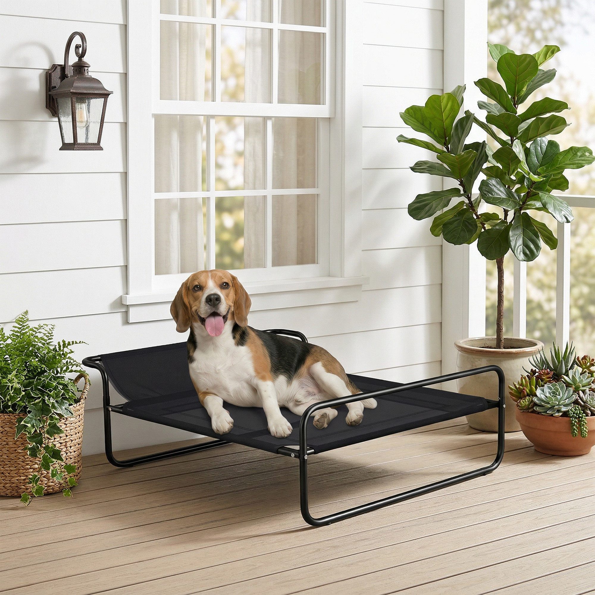 PawHut Tierbett mit atmungsaktivem Mesh-Bezug, Atmungsaktives Mesh, für Kleine, Mittlere Hunde, 91 x 69 x 29cm Schwarz