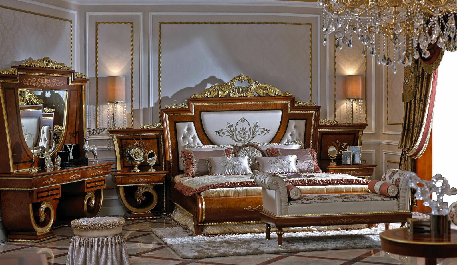 Betten Bett, Luxus Klassische Barock Rokoko JVmoebel Schlafzimmer Bett Klass Edle