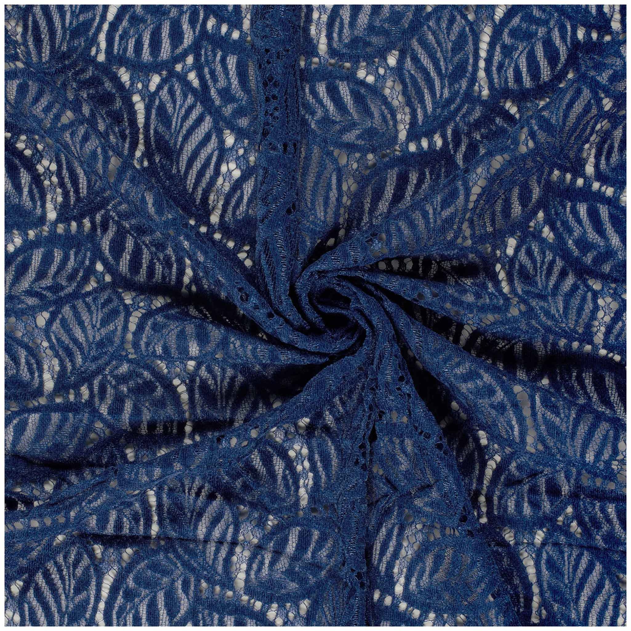 maDDma Stoff Spitze Blattmotiv ab 1m x 145cm Spitzenstoff Stoff Meterware, blau
