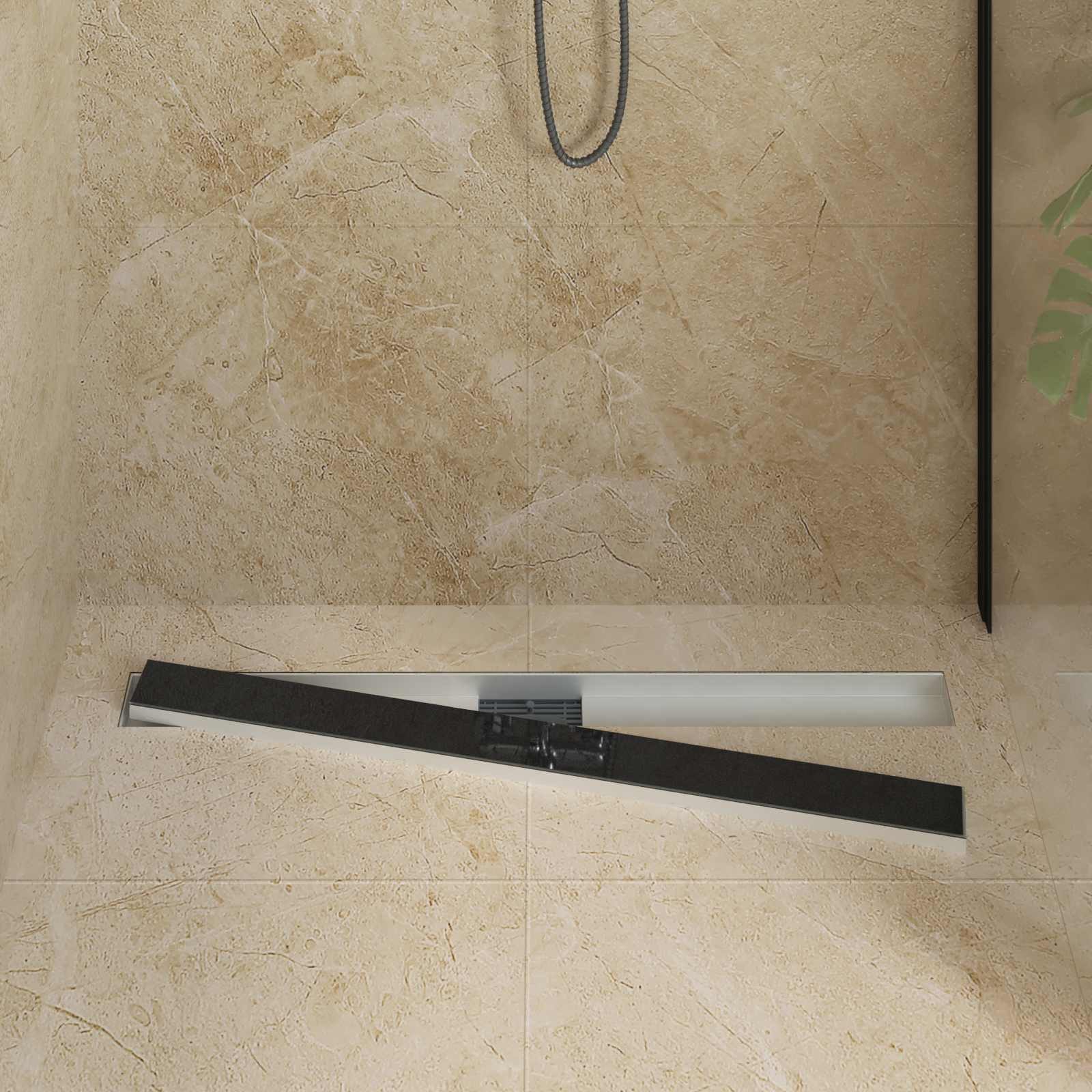vidaXL Duschrinne Duschabfluss mit Glasabdeckung Schwarz 100 cm Edelstahl 304, 1-St.