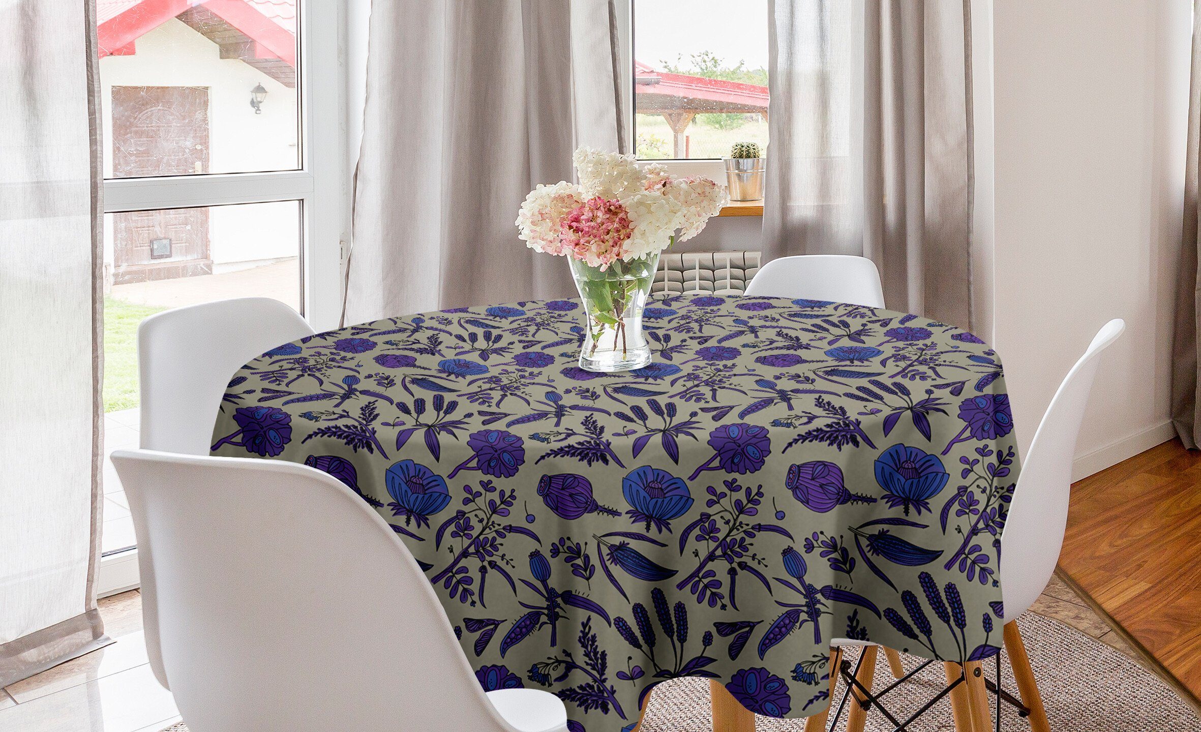Wildblumen Von Dekoration, Kreis Abdeckung für Küche Hand Tischdecke Blumen Esszimmer Tischdecke Abakuhaus gezeichnet