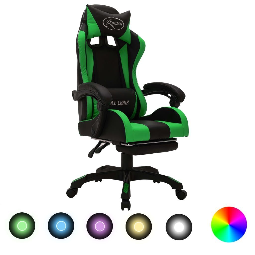 vidaXL Bürostuhl Gaming-Stuhl mit RGB LED-Leuchten Grün und Schwarz Kunstleder (1 St)
