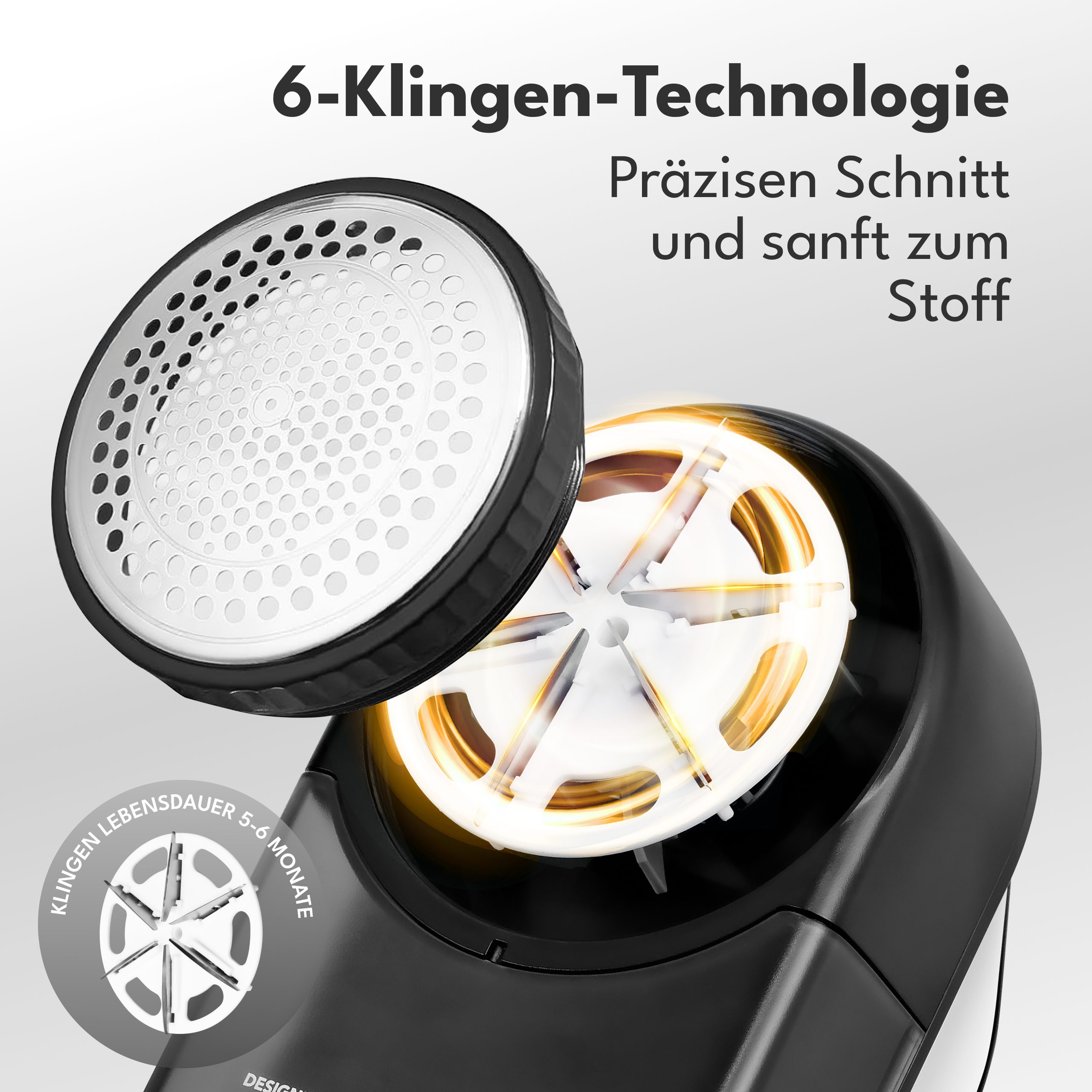 Lebenlang Fusselrasierer Elektrisch - 2000mAh & 2h Laufzeit mit LED-Anzeige & Reinigungspinsel, 3 Ersatzklingen, 6,5cm Schneidekopf, Inkl. Ladekabel & kurze Lad – Bild 3 von 5