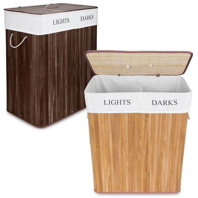 Goods+Gadgets Wäschekorb “Bambus Wäschesammler” (Wäschebox, 2 Fächer), Wäschesortierer