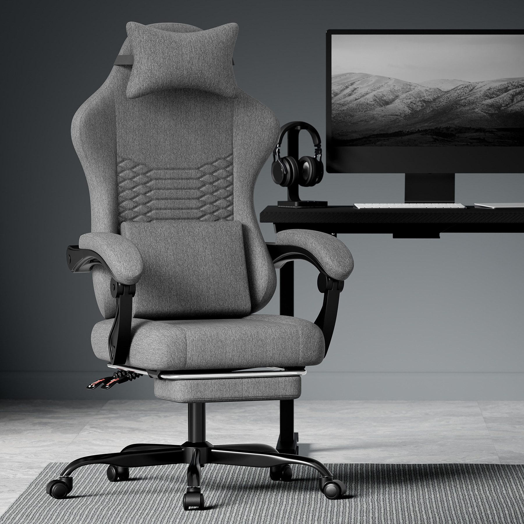 KEFEYA Gaming-Stuhl mit Massage (Fußstütze & verstellbarer Kopfstütze – ergonomischer Rennsport Bürostuhl für Gamer, Homeoffice & Jugendliche, 135° Neigung, belastbar bis 136 kg, 1 St)