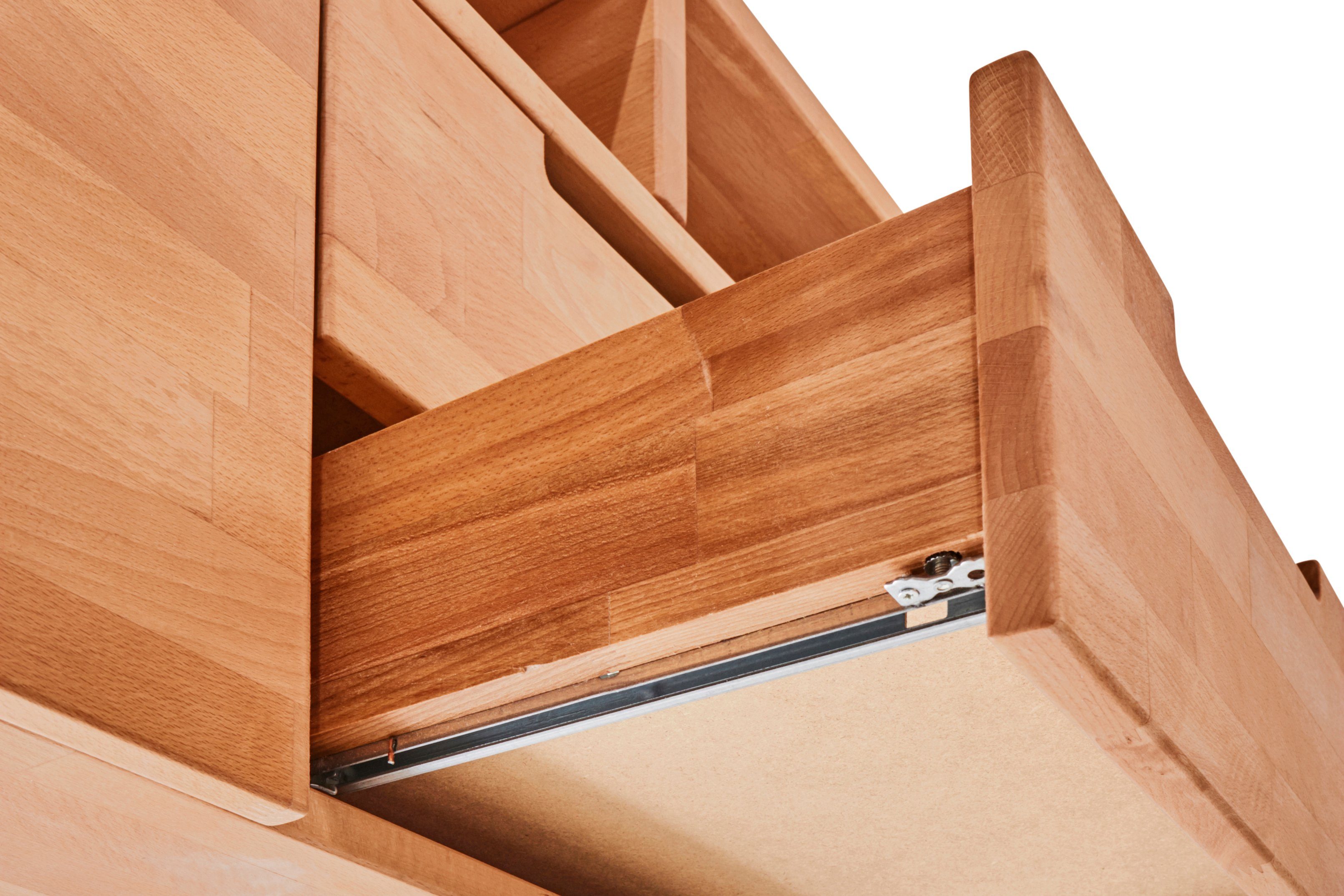 TaBoLe Möbel Lowboard Kernbuche Massiv Ema Schubladen mit cm (zwei TV-Kommode 151 Breite geölt), zwei Soft-Close Funktion, Türen