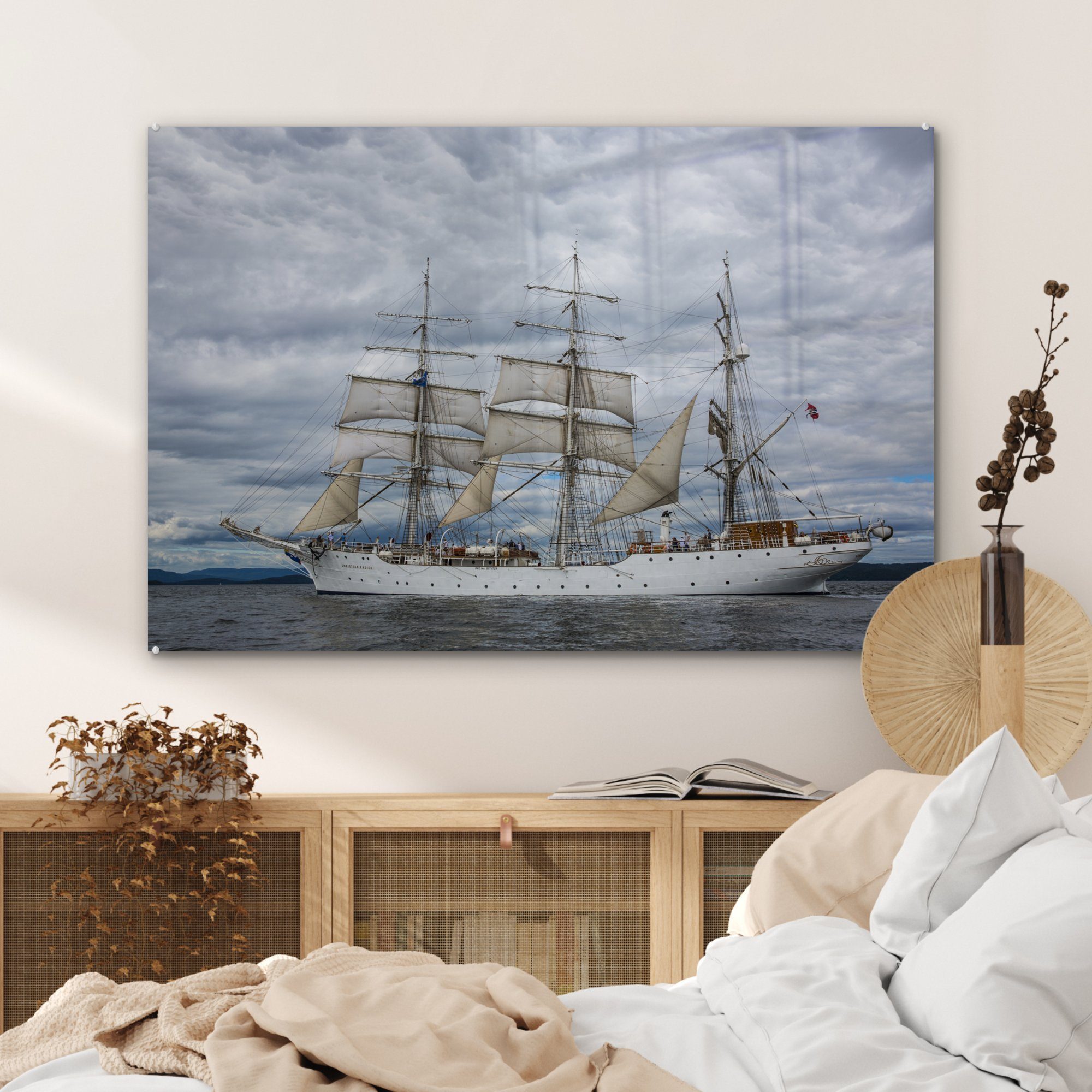 Acrylglasbild & - Wohnzimmer MuchoWow Segelboot Schlafzimmer Acrylglasbilder (1 St), Wasser, - Wolken