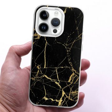 DeinDesign Handyhülle Marmor schwarz Muster BlackGoldMarble Look, Apple iPhone 14 Pro Silikon Hülle Bumper Case Handy Schutzhülle